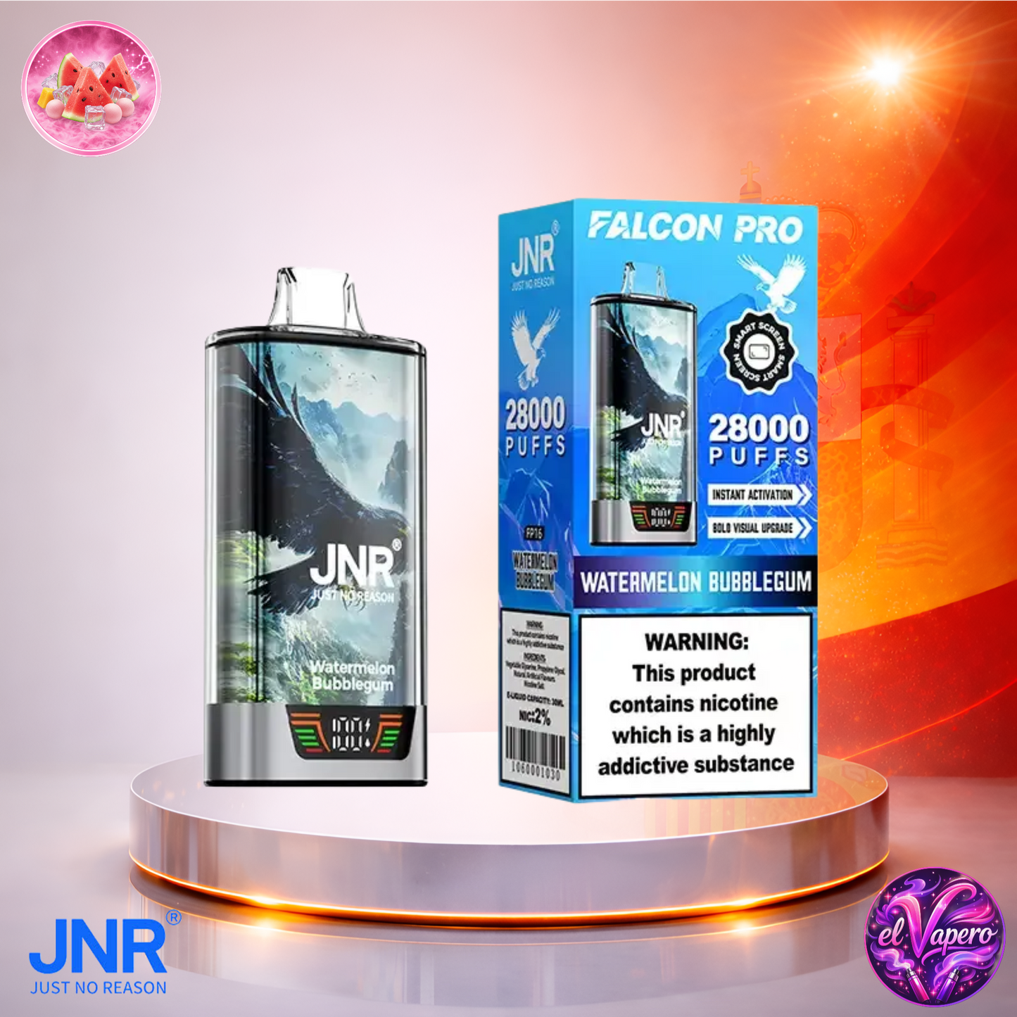 Vapers Desechables - Cigarrillo electrónico - España - JNR - Falcon Pro - 28K - Watermelon Bubblegum 28000 Caladas - El mejor precio