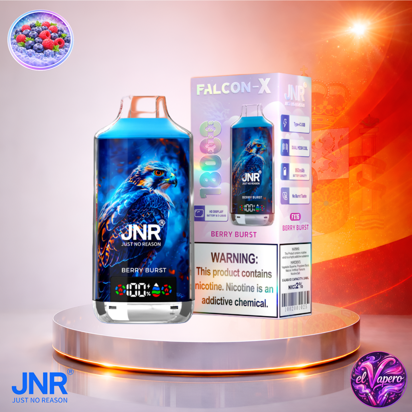 Vapers Desechables - Cigarrillo electrónico - España - JNR - FalconX - 18K - Berry Burst 18000 Caladas - Más baratos