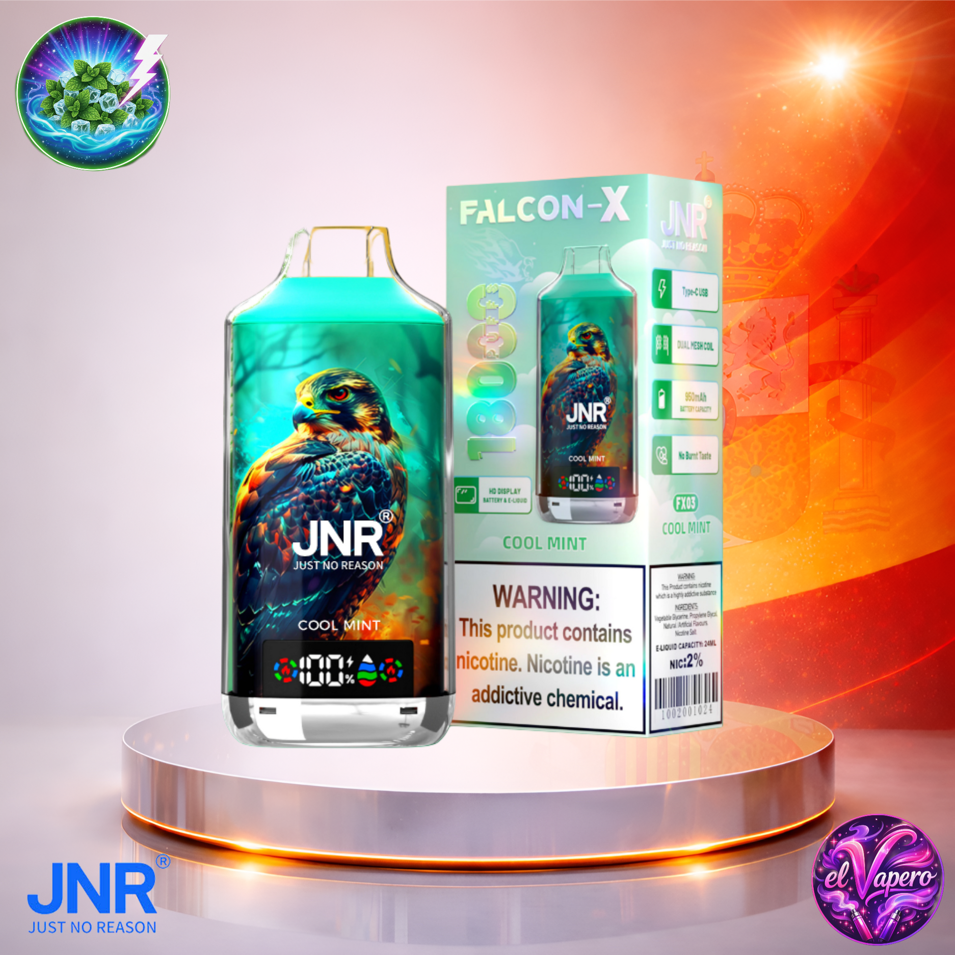 Vapers Desechables - Cigarrillo electrónico - España - JNR - FalconX - 18K - Cool Mint 18000 Caladas - Más baratos