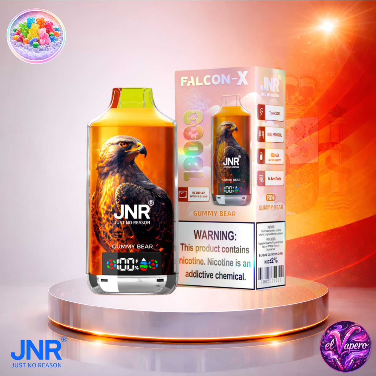 Vapers Desechables - Cigarrillo electrónico - España - JNR - FalconX - 18K - Gummy Bear 18000 Caladas - Más baratos