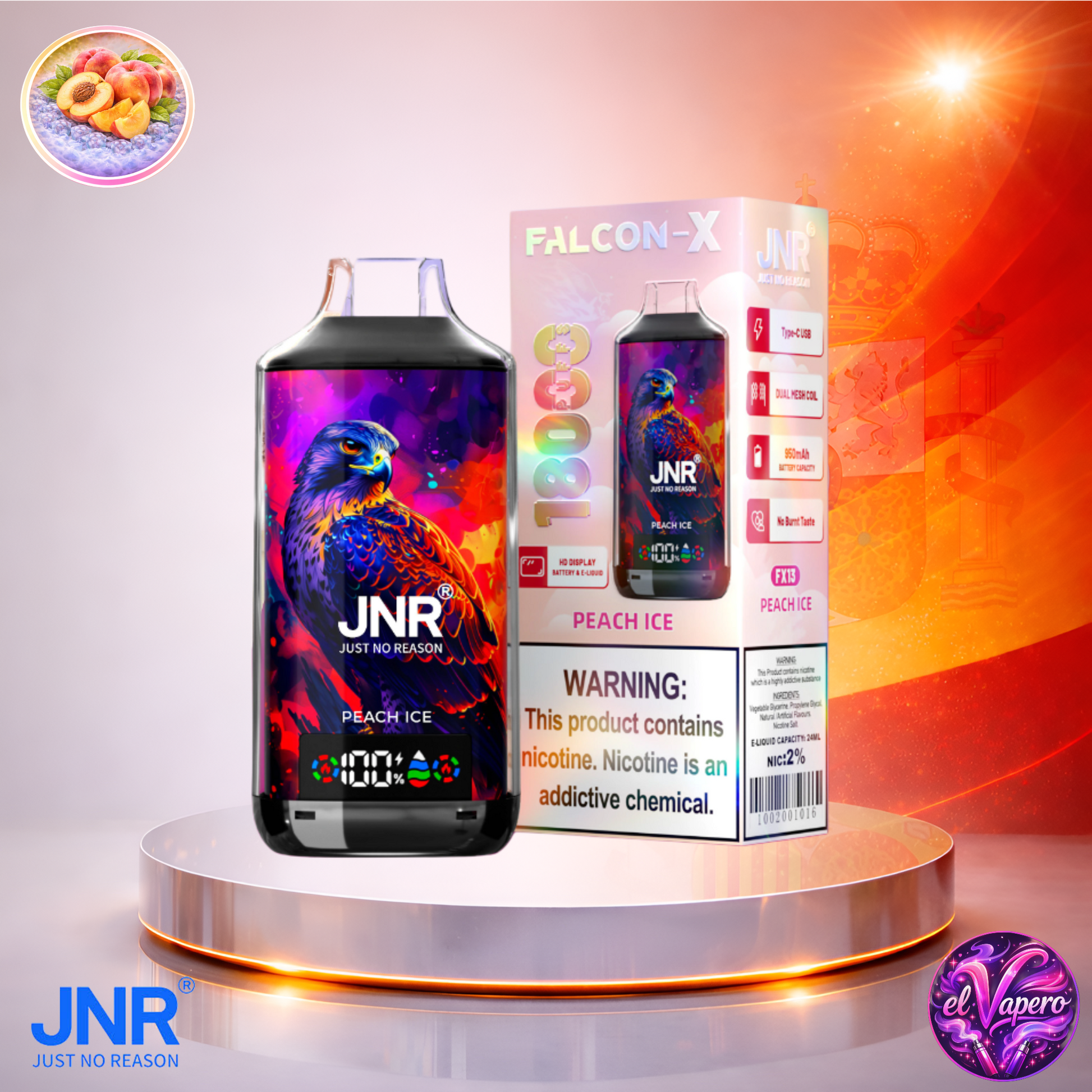 Vapers Desechables - Cigarrillo electrónico - España - JNR - FalconX - 18K - Peach Ice 18000 Caladas - Más baratos