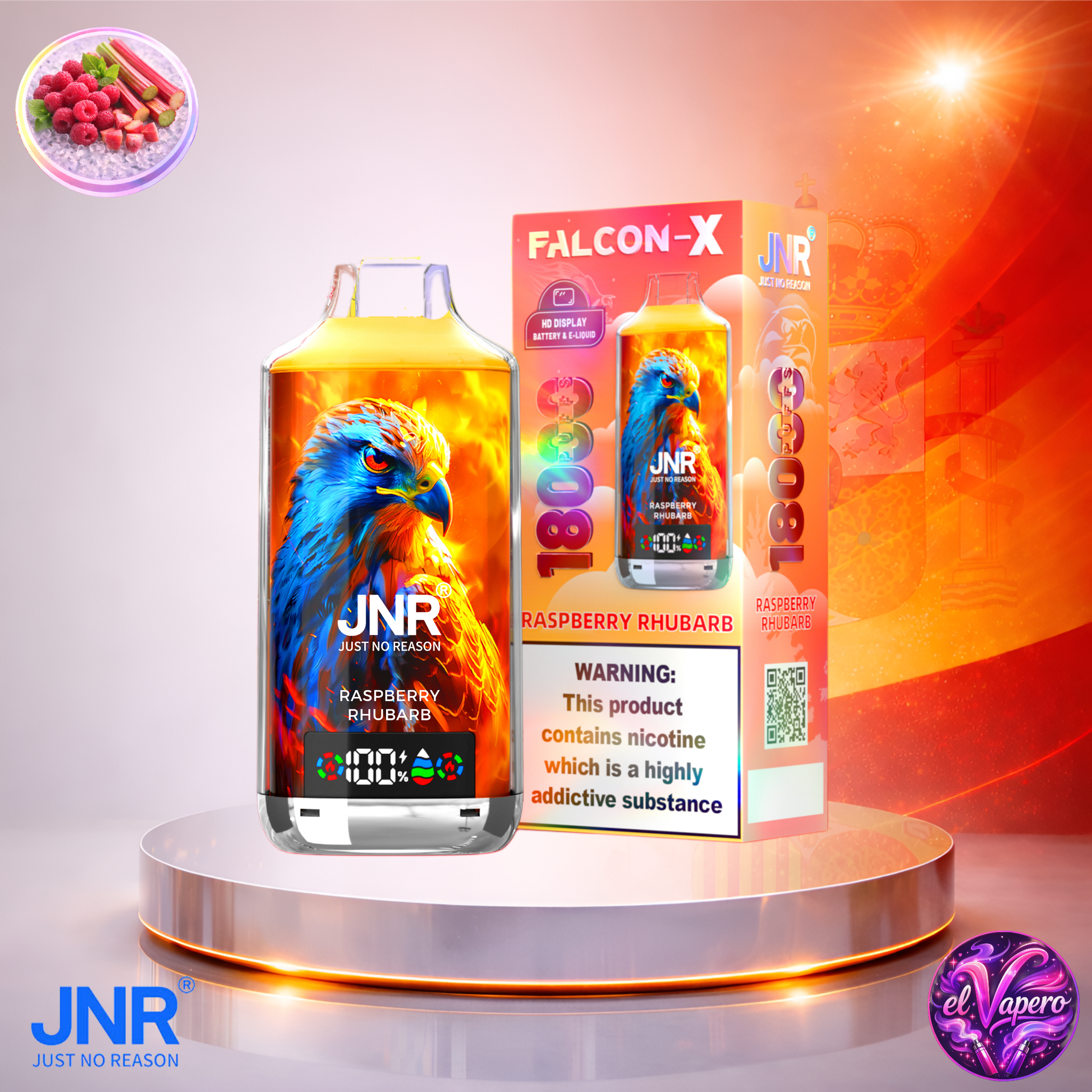 Vapers Desechables - Cigarrillo electrónico - España - JNR - FalconX - 18K - Rapberry Rhubarb 18000 Caladas - El mejor precio