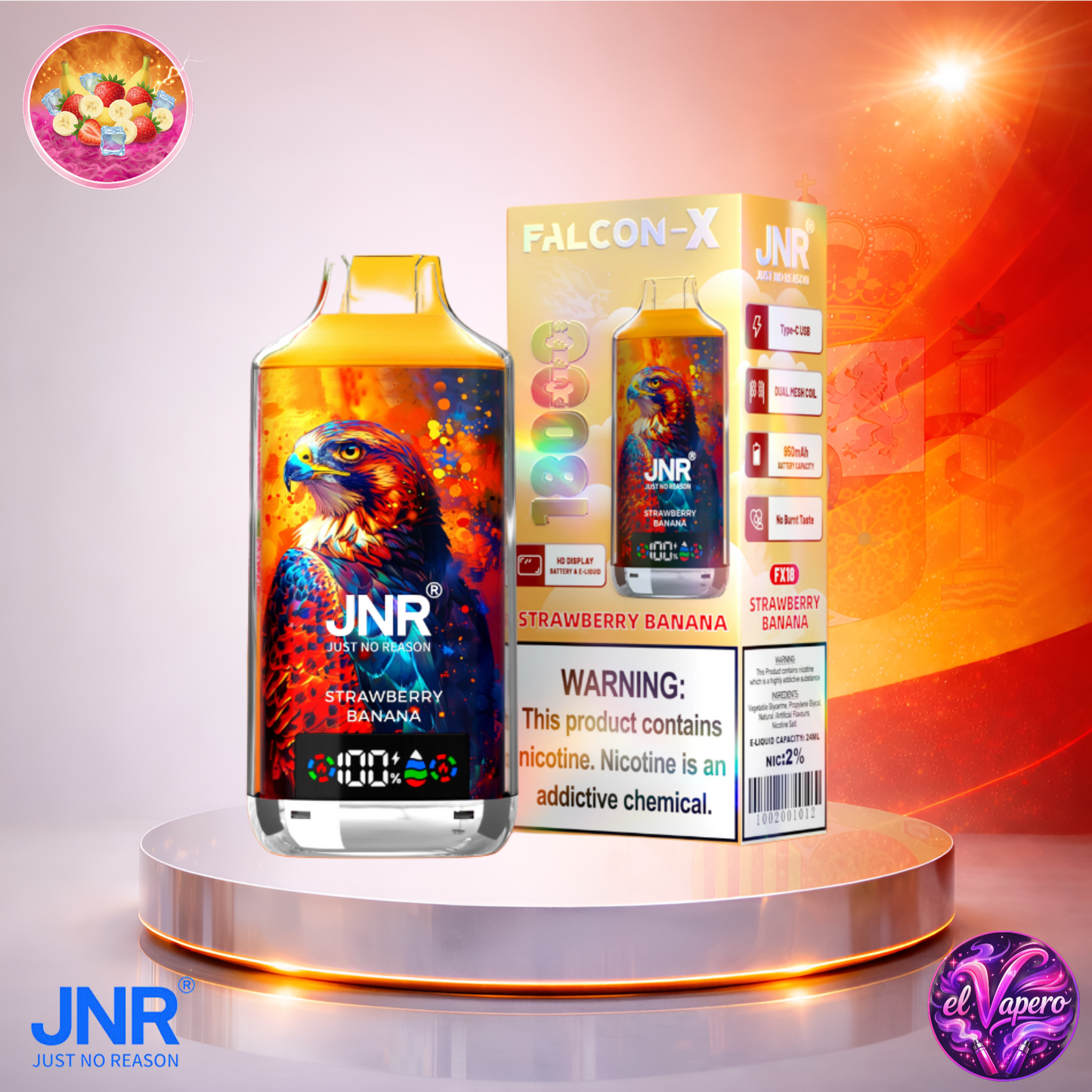 Vapers Desechables - Cigarrillo electrónico - España - JNR - FalconX - 18K - Strawberry Banana 18000 Caladas - El mejor precio