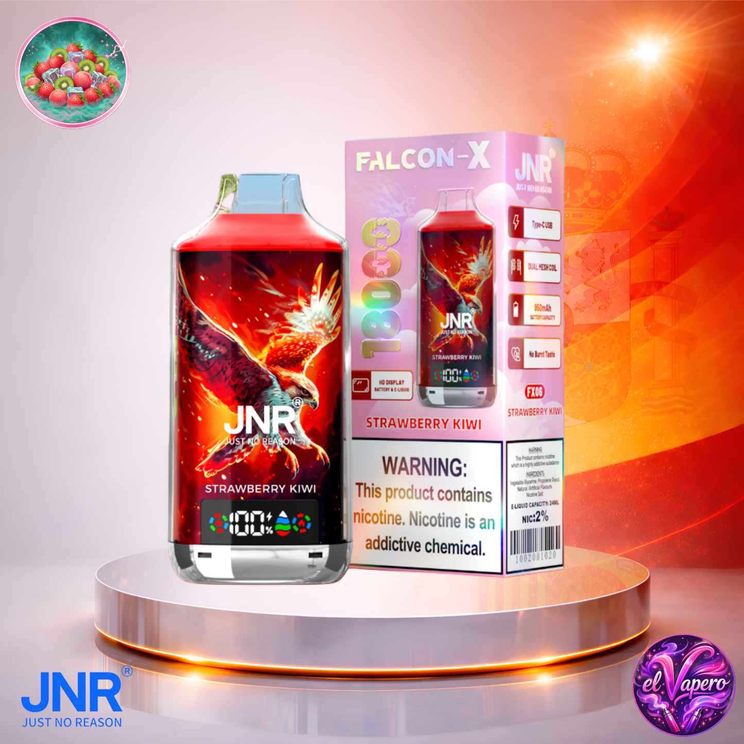 Vapers Desechables - Cigarrillo electrónico - España - JNR - FalconX - 18K - Strawberry Kiwi 18000 Caladas - El mejor precio
