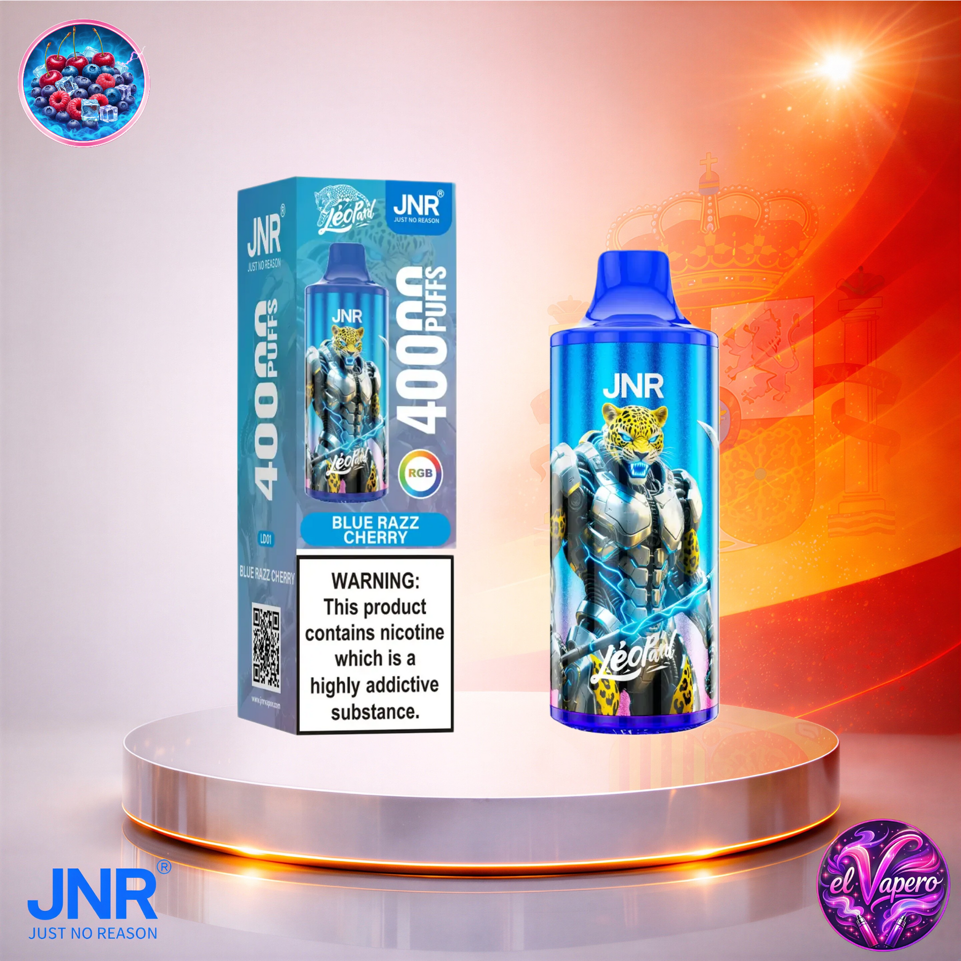Vapers Desechables - Cigarrillo electrónico - España - JNR - Leopard - 40K - Blue Razz Cherry 40000 Caladas - El mejor precio