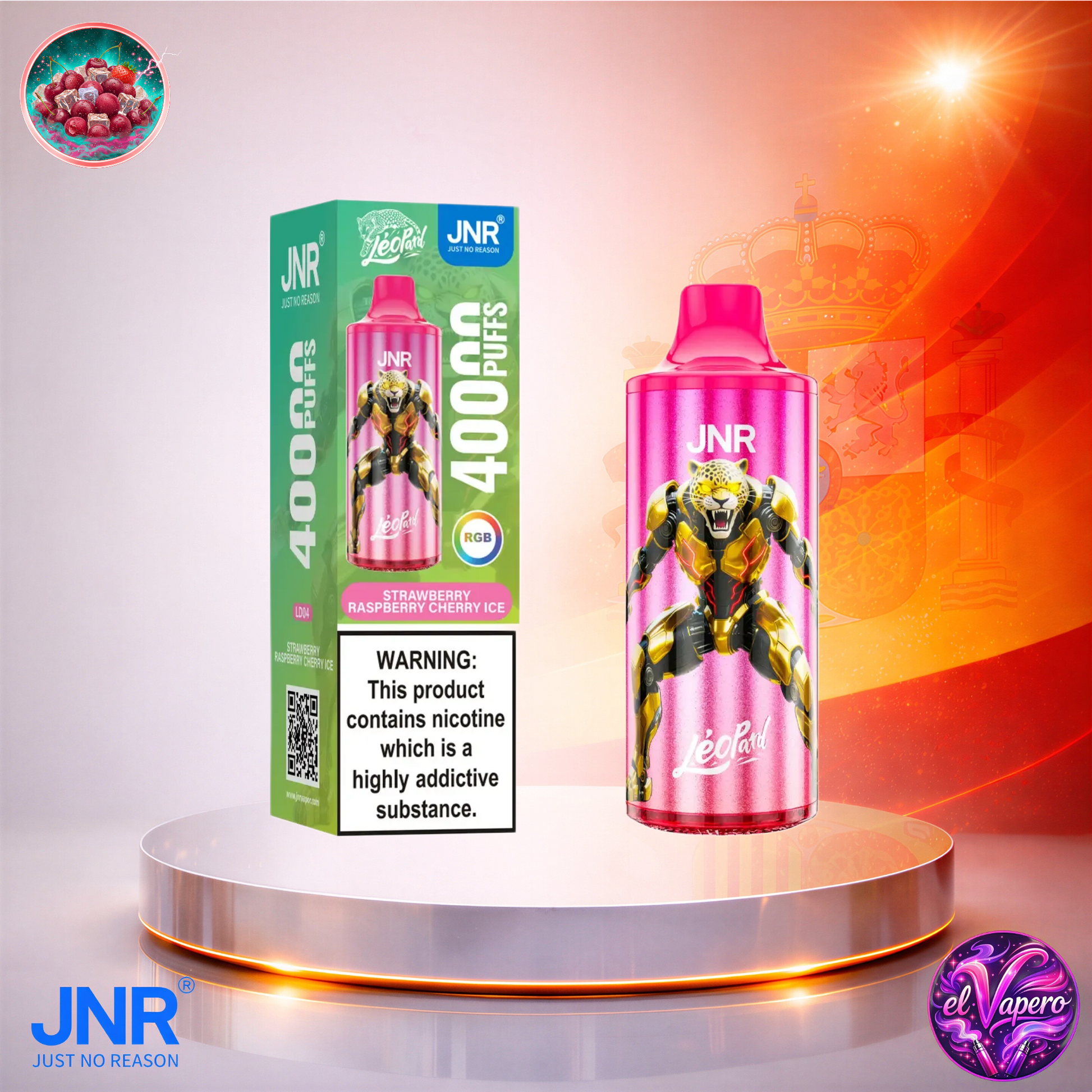 Vapers Desechables - Cigarrillo electrónico - España - JNR - Leopard - 40K - Strawberry Raspberry Cherry Ice 40000 Caladas - El mejor precio