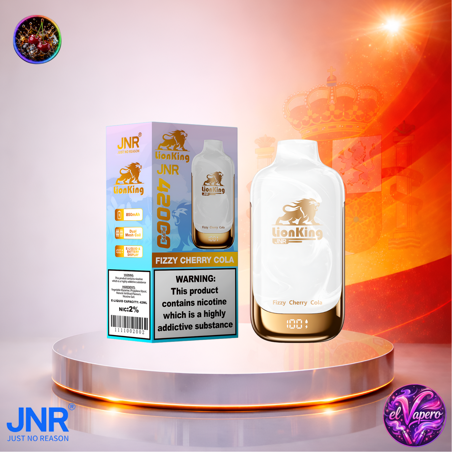 Vapers Desechables - Cigarrillo Electrónico - España - JNR - LionKing - 42K - Fizzy Cherry Cola 42000 Caladas - Más baratos