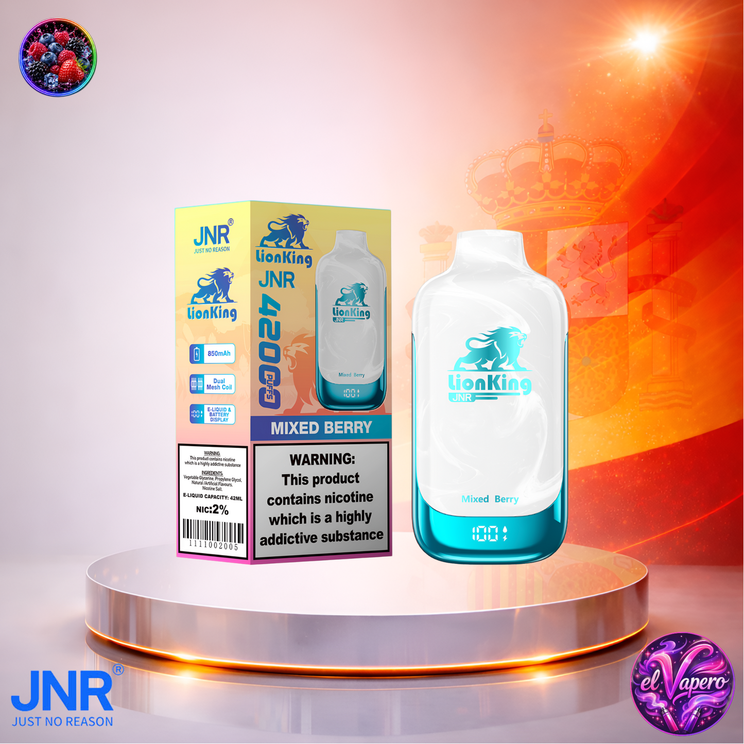 Vapers Desechables - Cigarrillo Electrónico - España - JNR - LionKing - 42K - Mixed Berry 42000 Caladas - El mejor precio