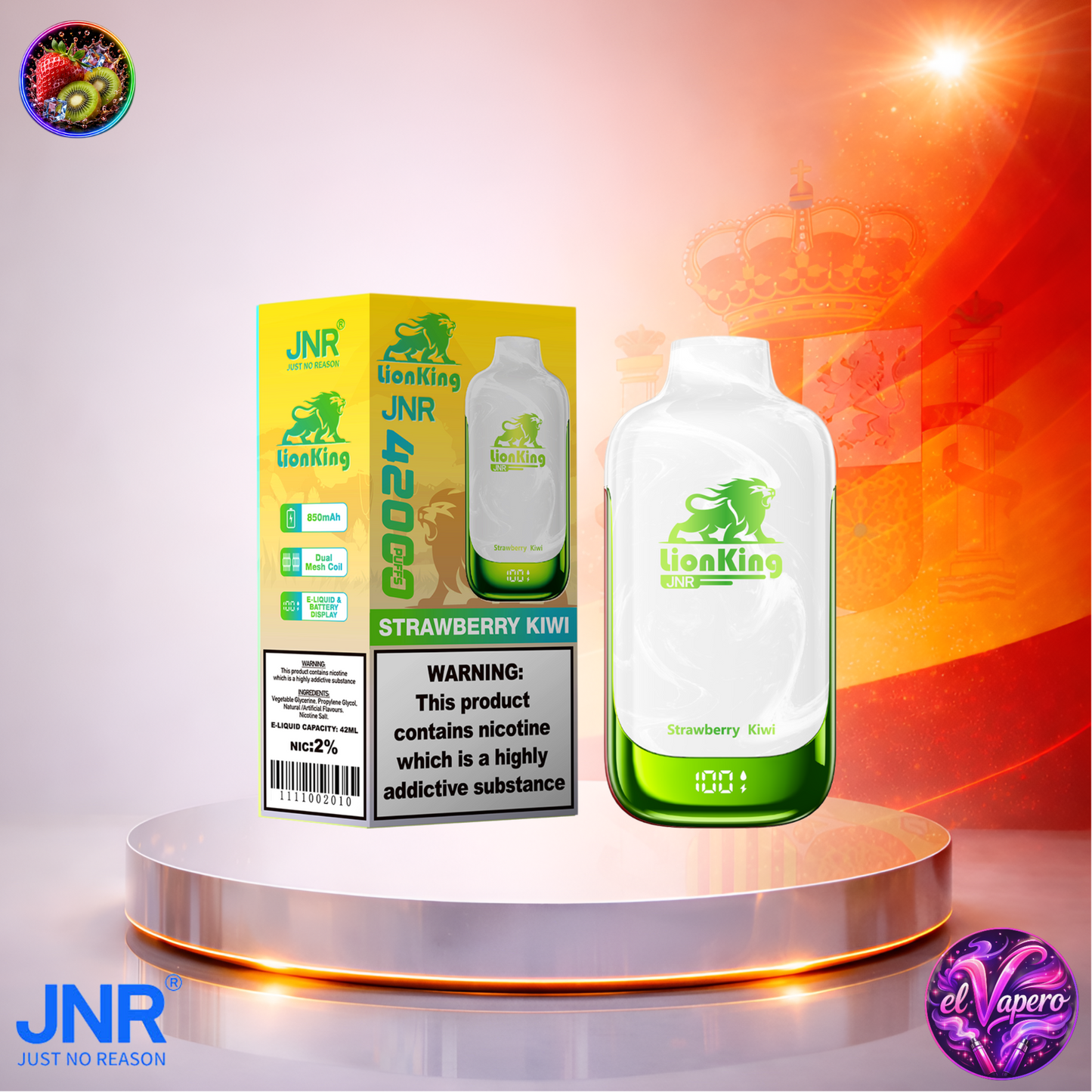 Vapers Desechables - Cigarrillo Electrónico - España - JNR - LionKing - 42K - Strawberry Kiwi 42000 Caladas - Los más baratos