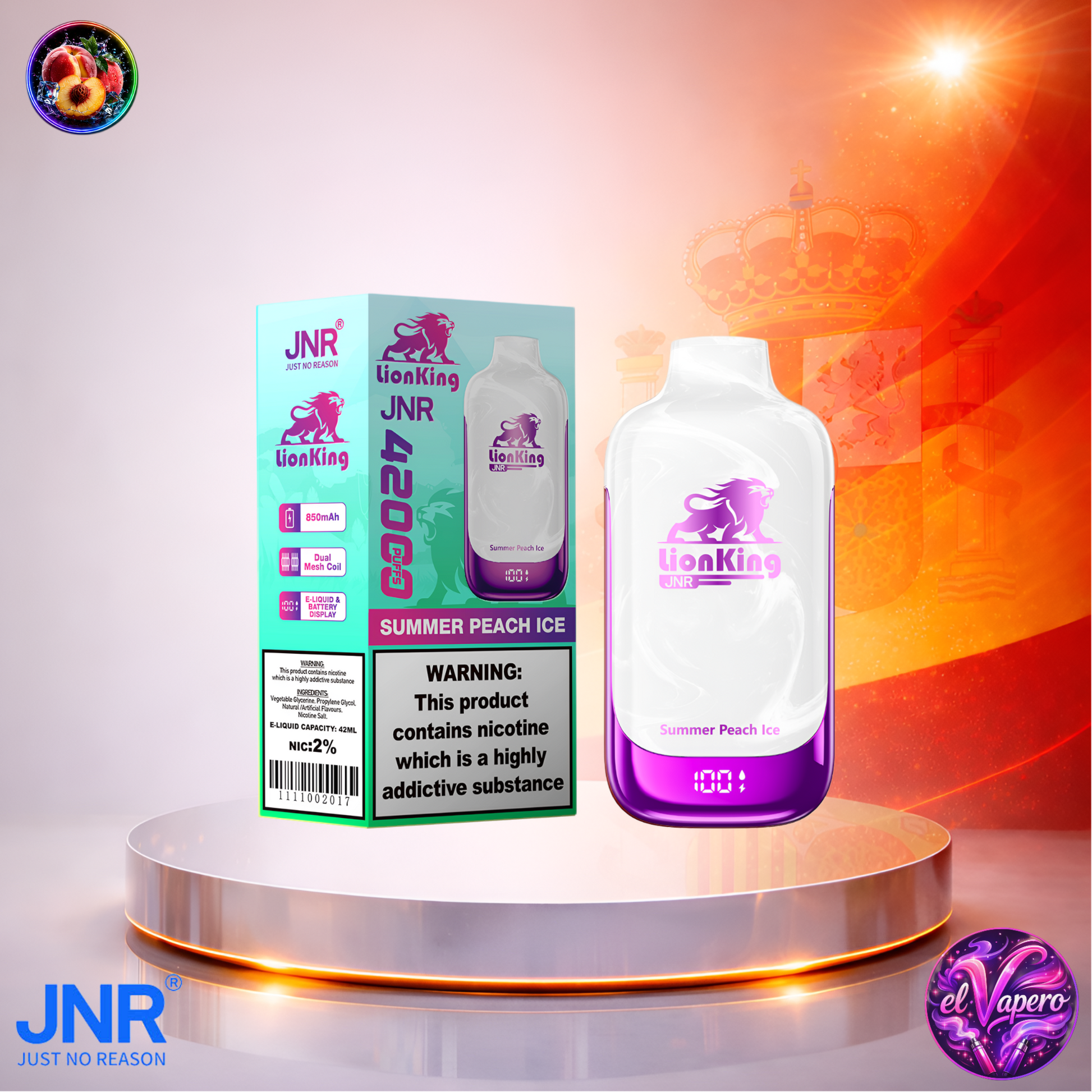 Vapers Desechables - Cigarrillo Electrónico - España - JNR - LionKing - 42K - Summer Peach Ice 42000 Caladas - Más baratos