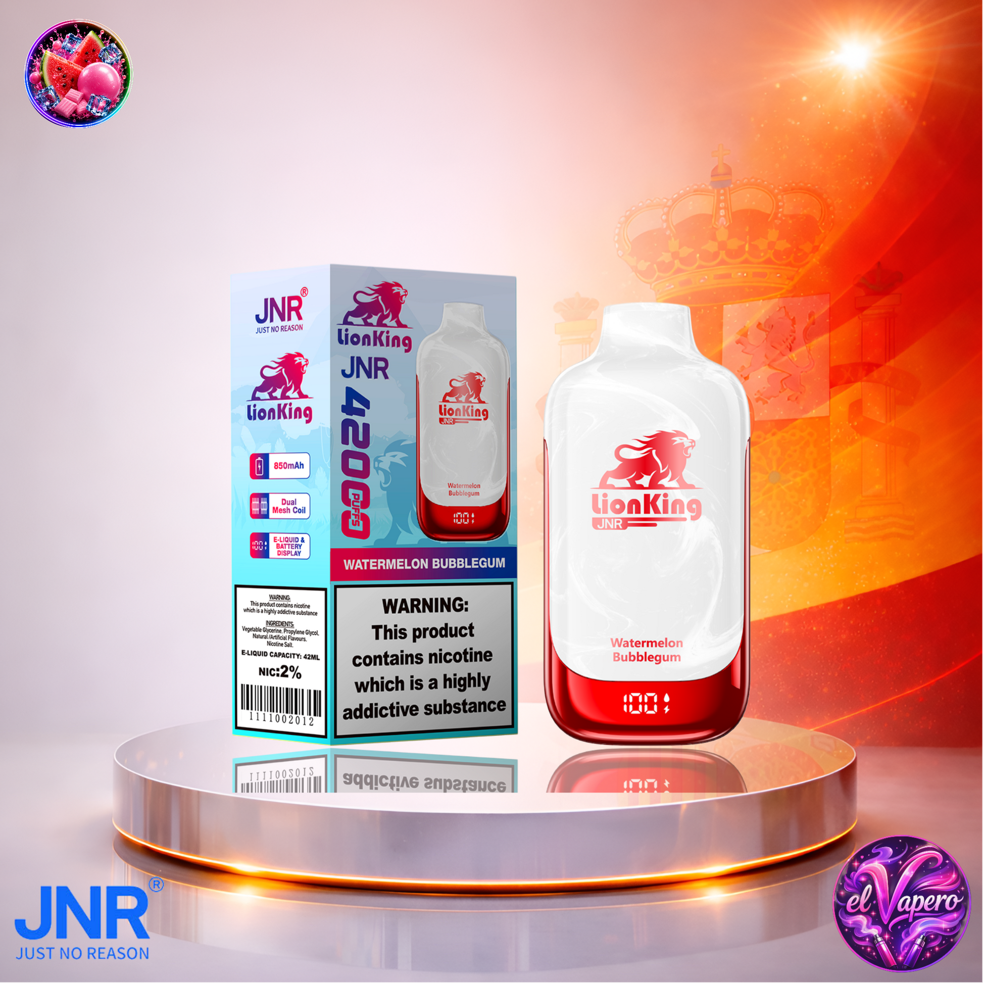 Vapers Desechables - Cigarrillo Electrónico - España - JNR - LionKing - 42K - Watermelon Bubblegum 42000 Caladas - El mejor precio