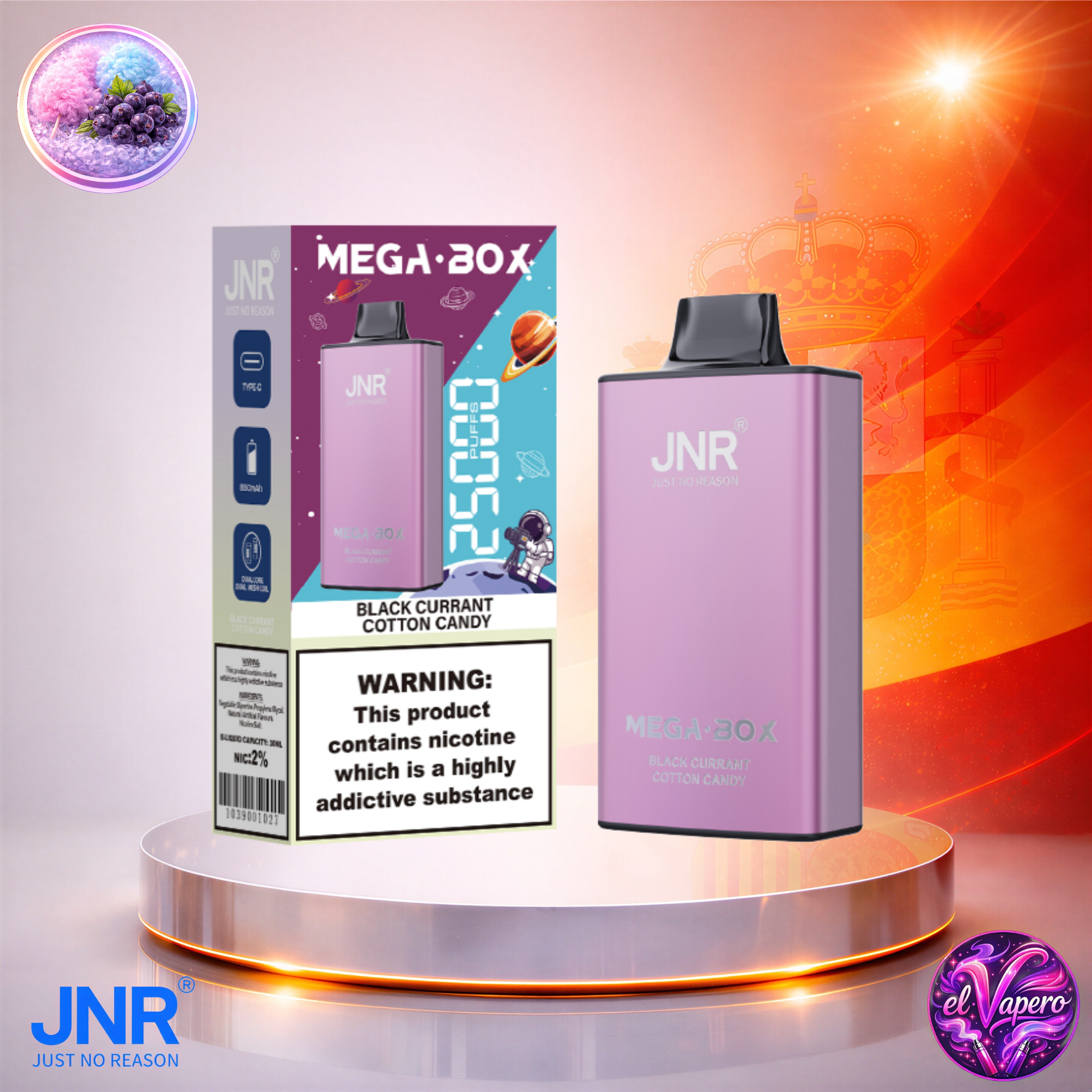 Vapers Desechables - Cigarrillo electrónico - España - JNR - MegaBox - 25K - Black Currant Cotton Candy 25000 Caladas - El mejor precio