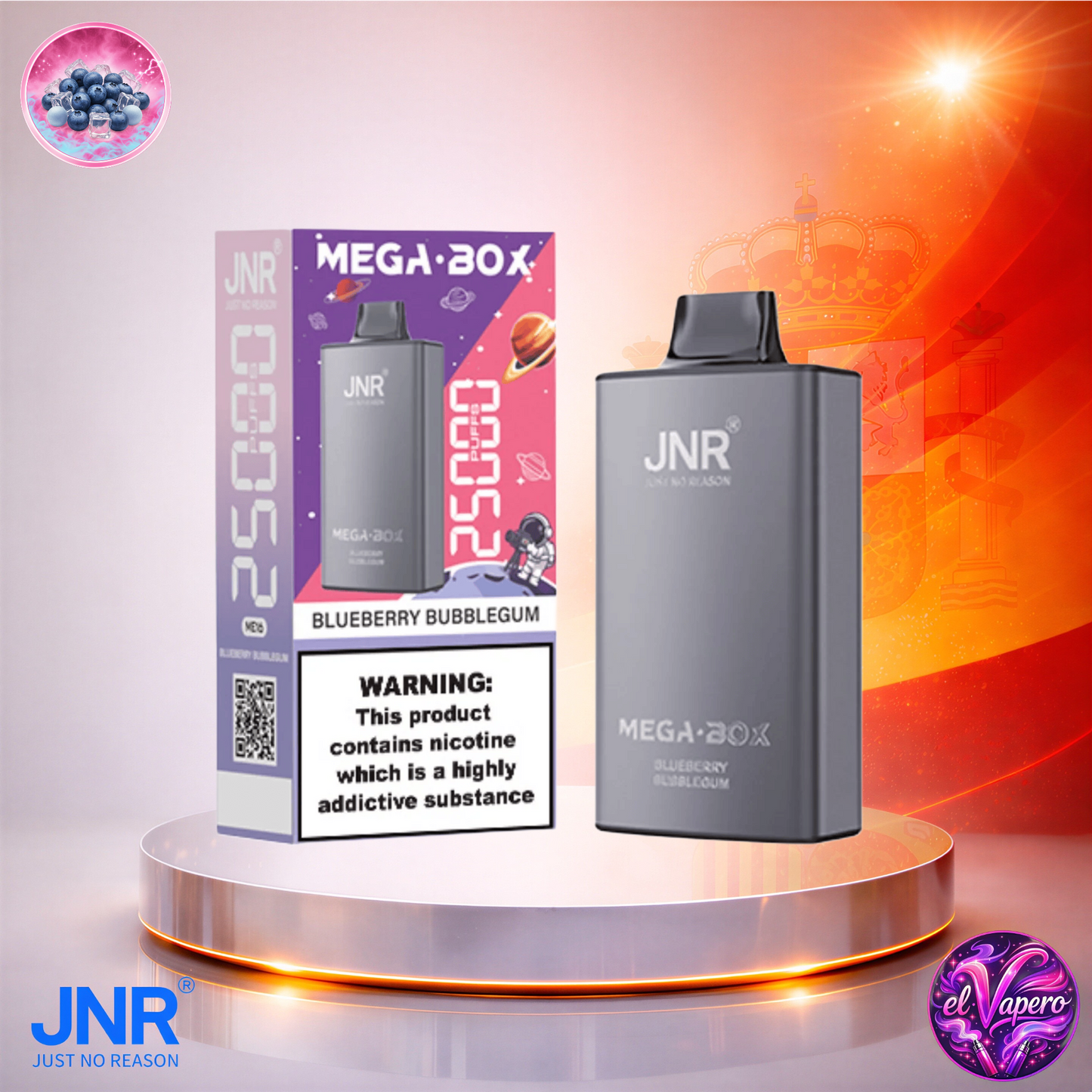Vapers Desechables - Cigarrillo electrónico - España - JNR - MegaBox - 25K - Blueberry Bubblegum 25000 Caladas - El mejor precio