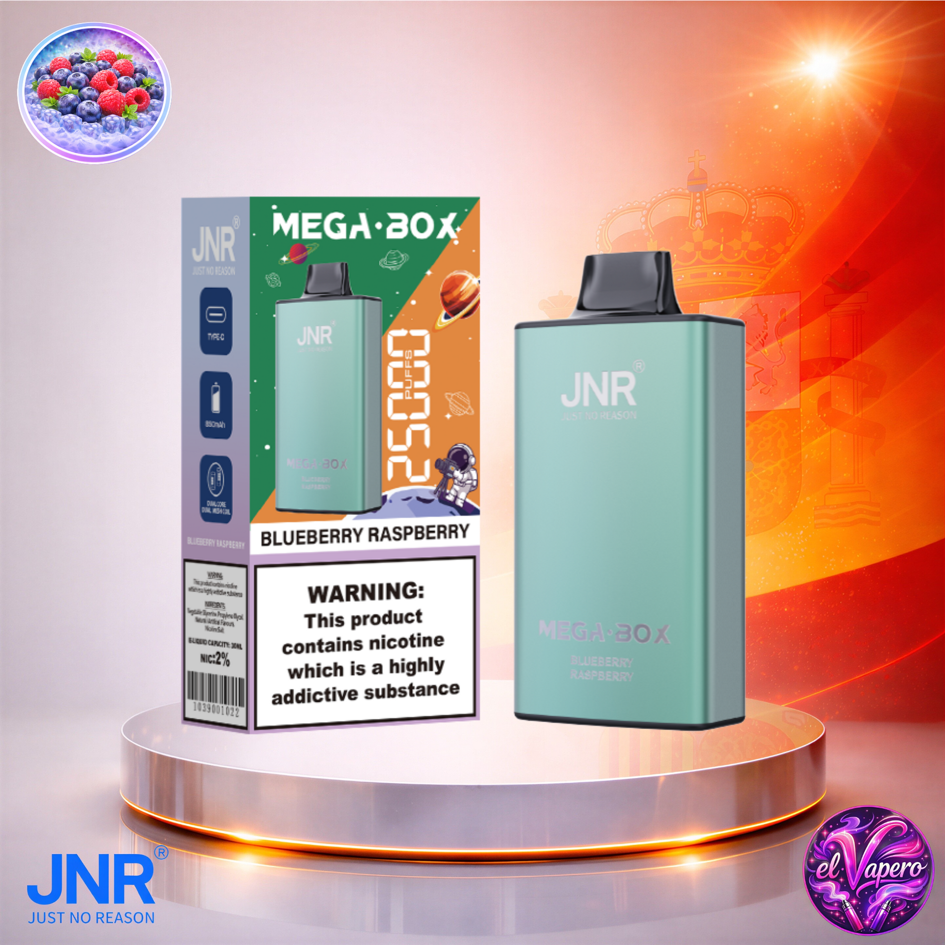 Vapers Desechables - Cigarrillo electrónico - España - JNR - MegaBox - 25K - Blueberry Raspberry 25000 Caladas - El mejor precio