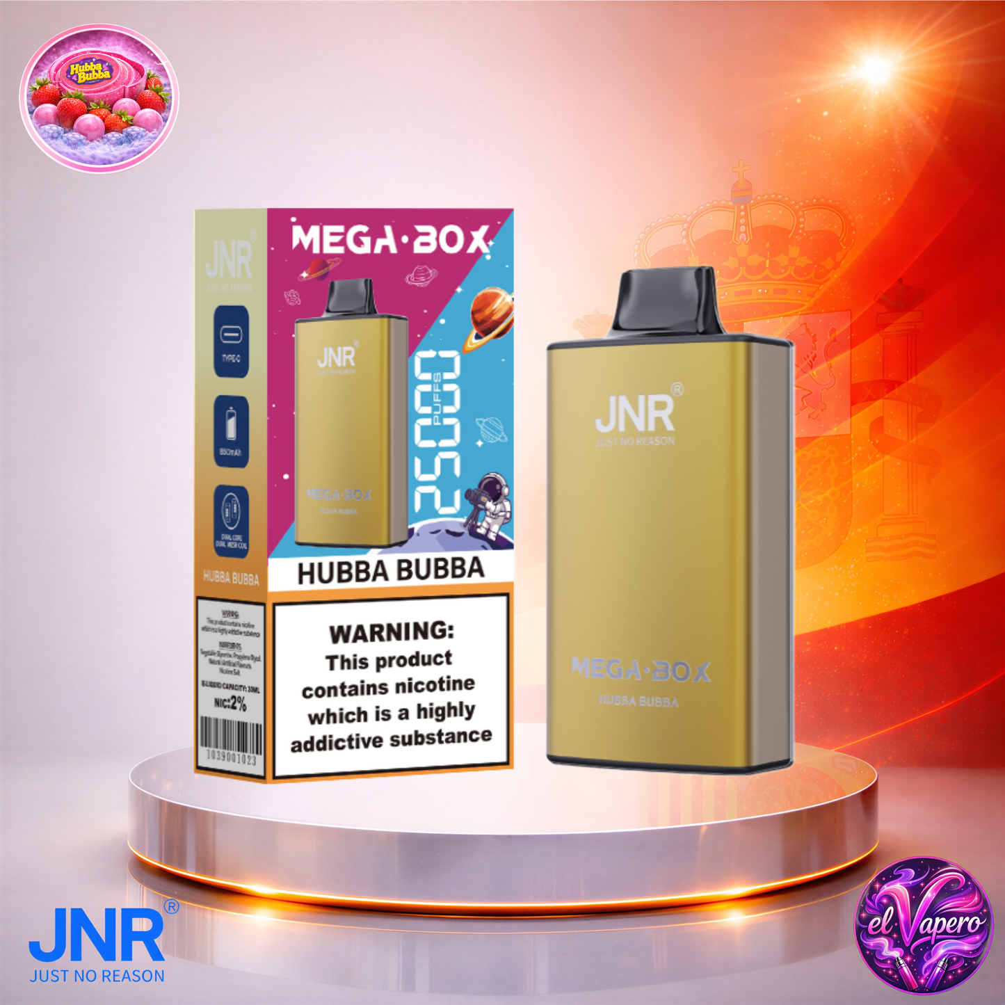 Vapers Desechables - Cigarrillo electrónico - España - JNR - MegaBox - 25K - Hubba Bubba 25000 Caladas - El mejor precio