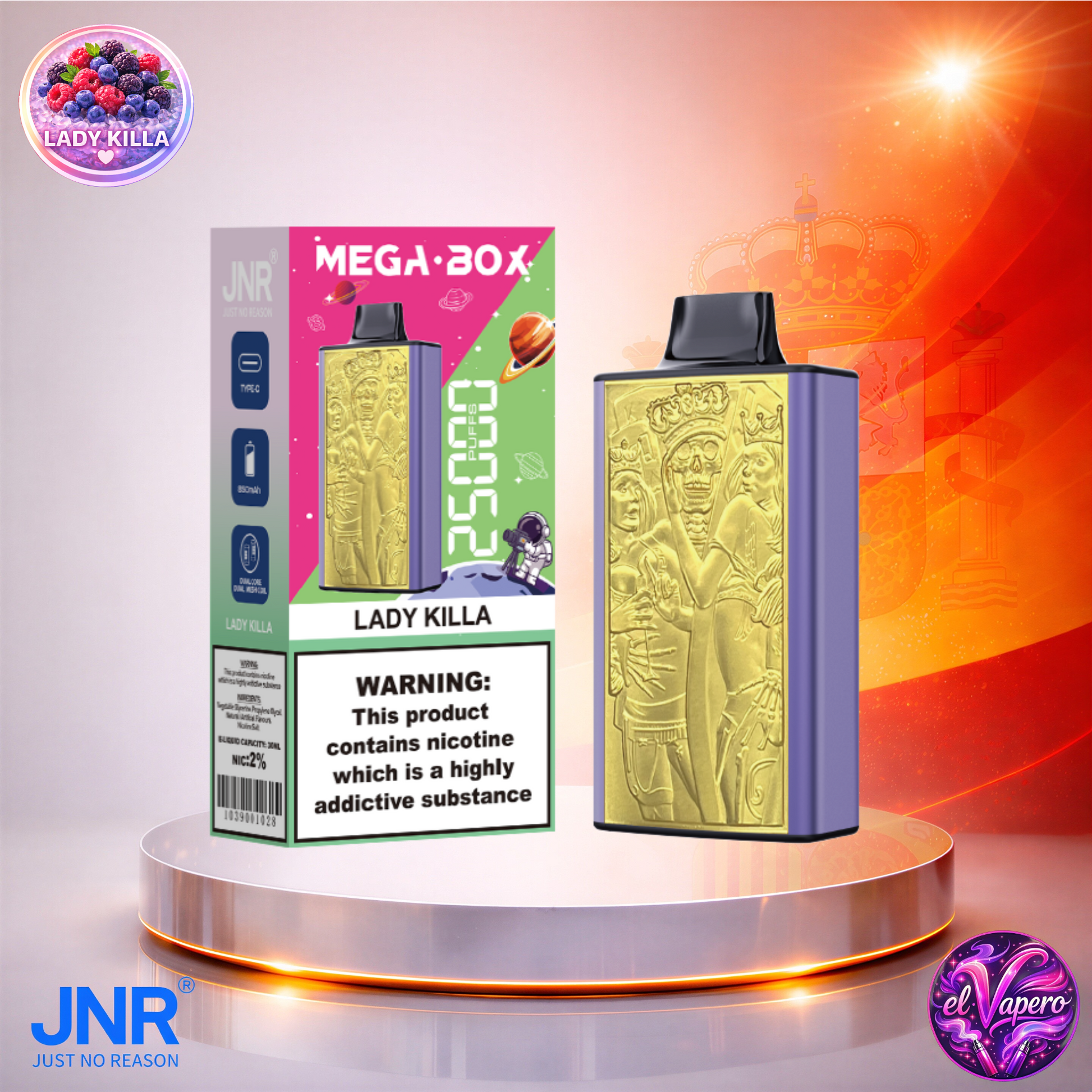 Vapers Desechables - Cigarrillo electrónico - España - JNR - MegaBox - 25K - Lady Killa 25000 Caladas - El mejor precio