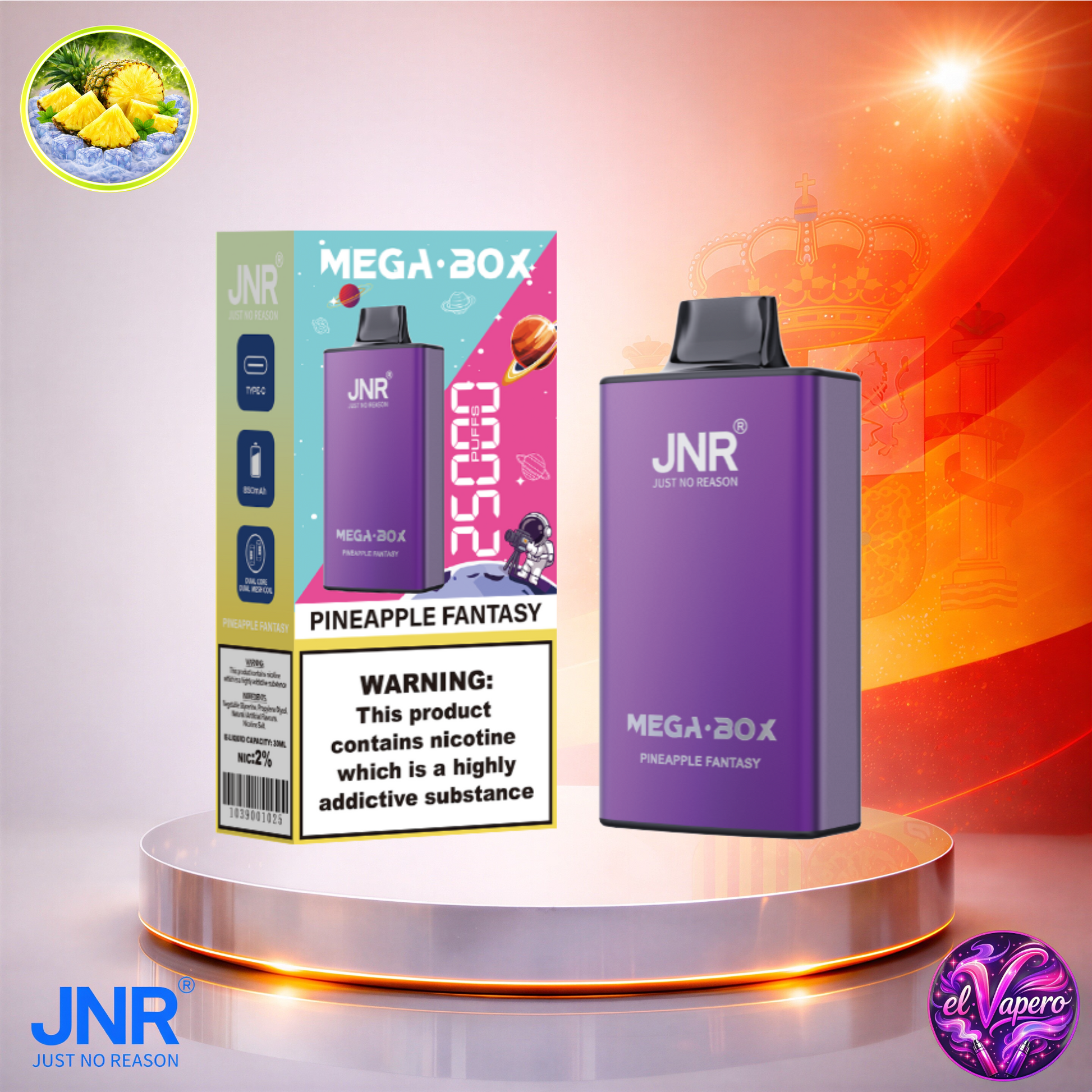 Vapers Desechables - Cigarrillo electrónico - España - JNR - MegaBox - 25K - Pineapple Fantasy 25000 Caladas - El mejor precio