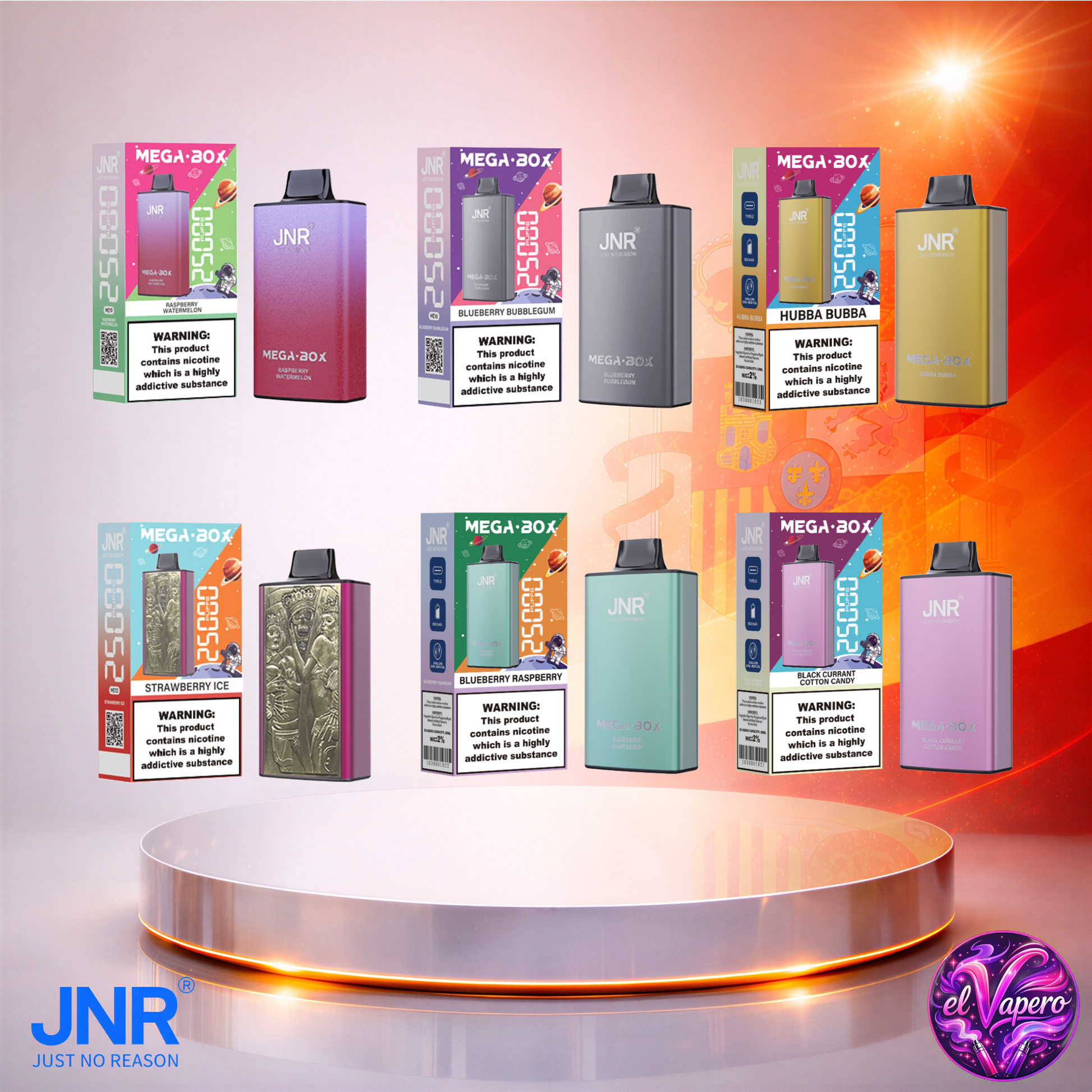 Vapers Desechables - Cigarrillo electrónico - España - JNR - MegaBox - 25K - Sabores 2 25000 Caladas - El mejor precio