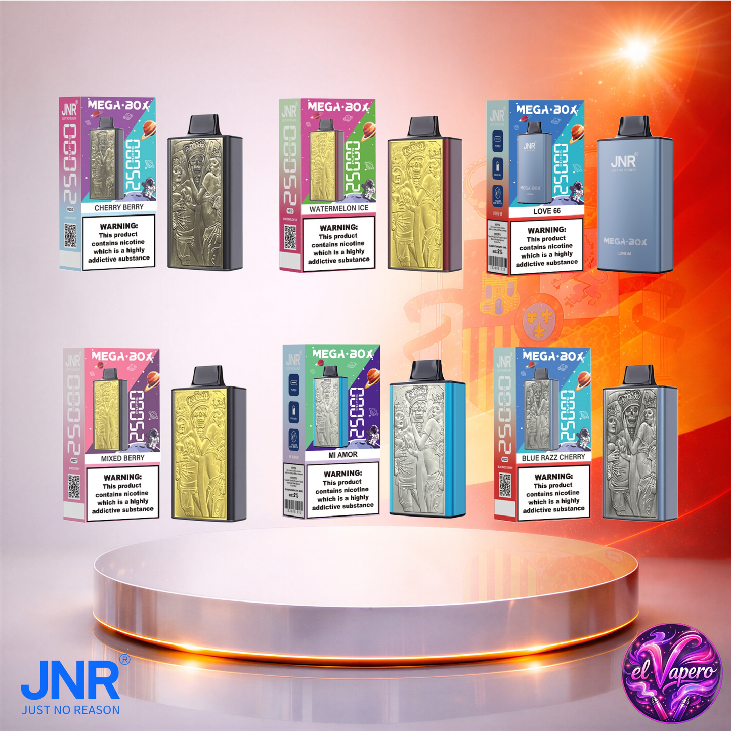 Vapers Desechables - Cigarrillo electrónico - España - JNR - MegaBox - 25K - Sabores 25000 Caladas - El mejor precio