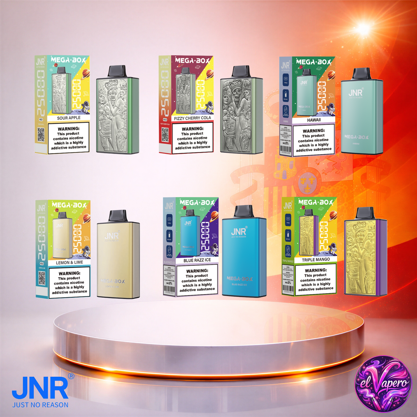 Vapers Desechables - Cigarrillo electrónico - España - JNR - MegaBox - 25K - Sabores 3 25000 Caladas - El mejor precio