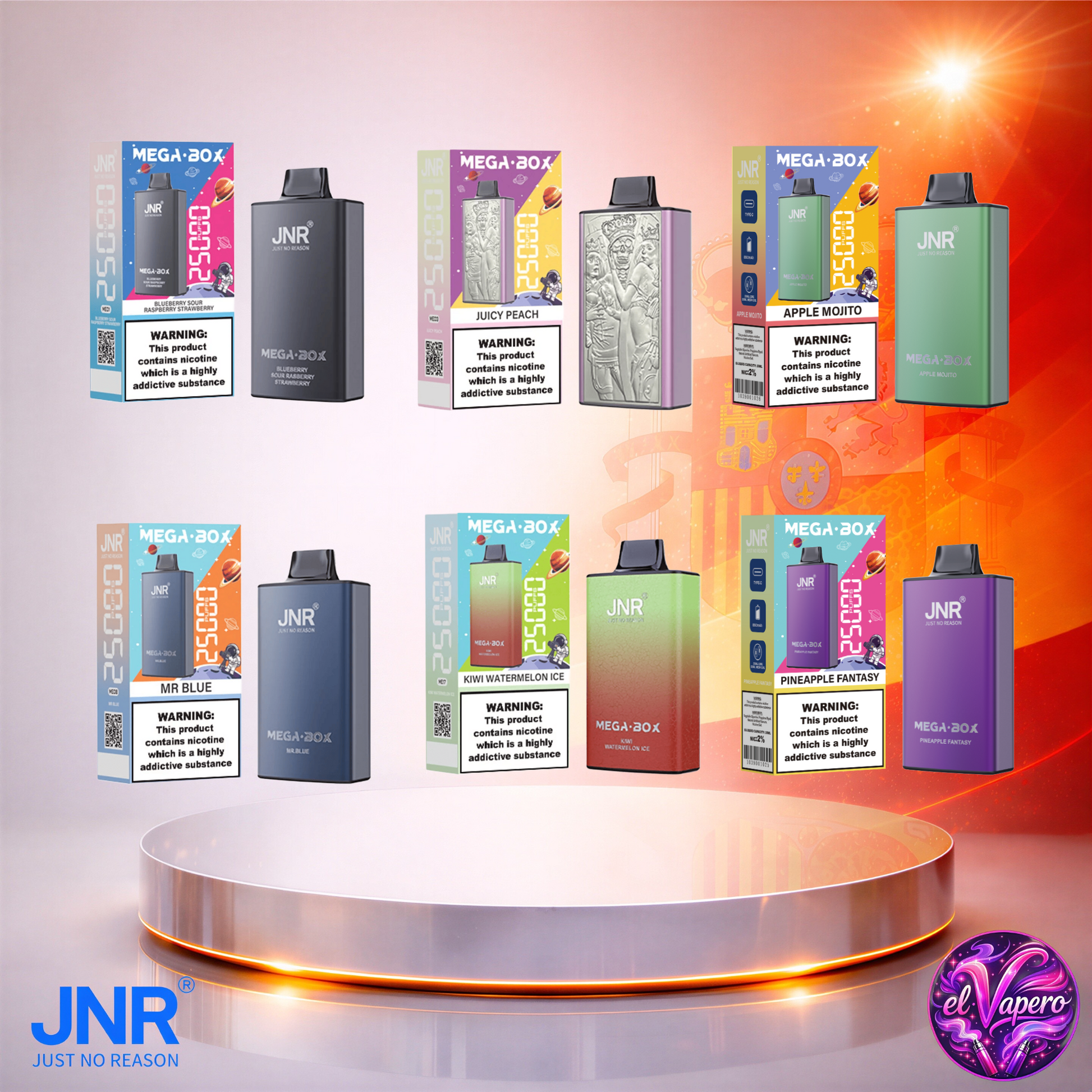 Vapers Desechables - Cigarrillo electrónico - España - JNR - MegaBox - 25K - Sabores 4 25000 Caladas - Los más baratos