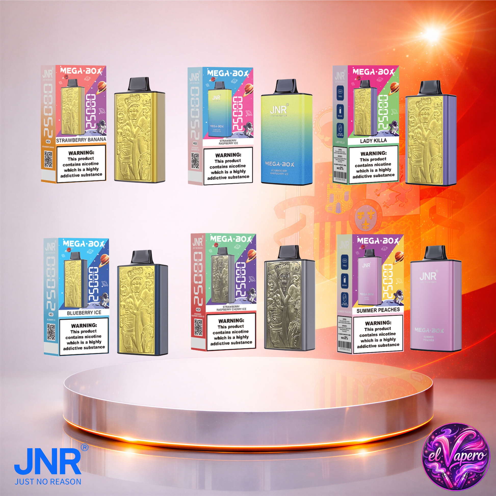 Vapers Desechables - Cigarrillo electrónico - España - JNR - MegaBox - 25K - Sabores 5 25000 Caladas - Los más baratos