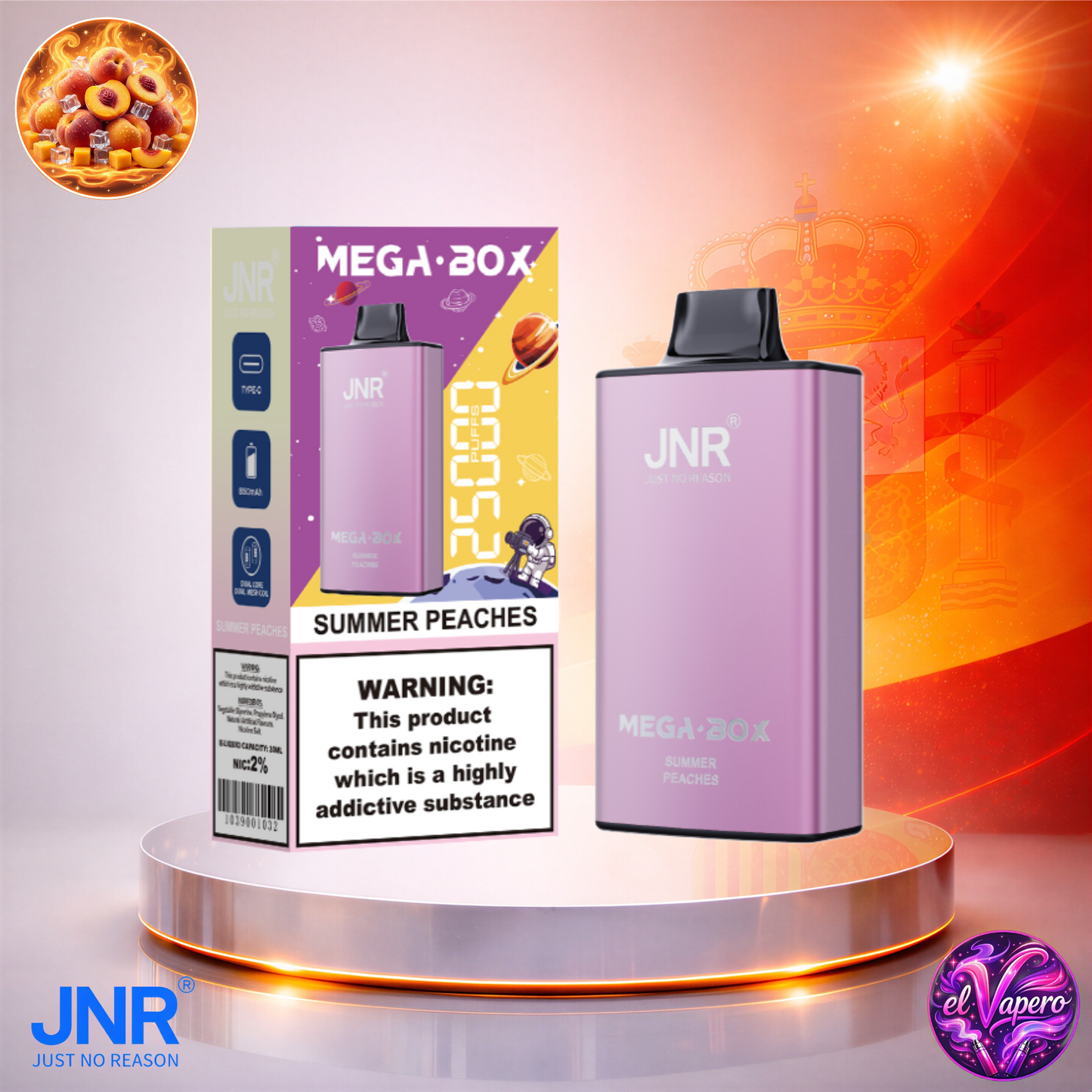 Vapers Desechables - Cigarrillo electrónico - España - JNR - MegaBox - 25K - Summer Peaches 25000 Caladas - Más baratos