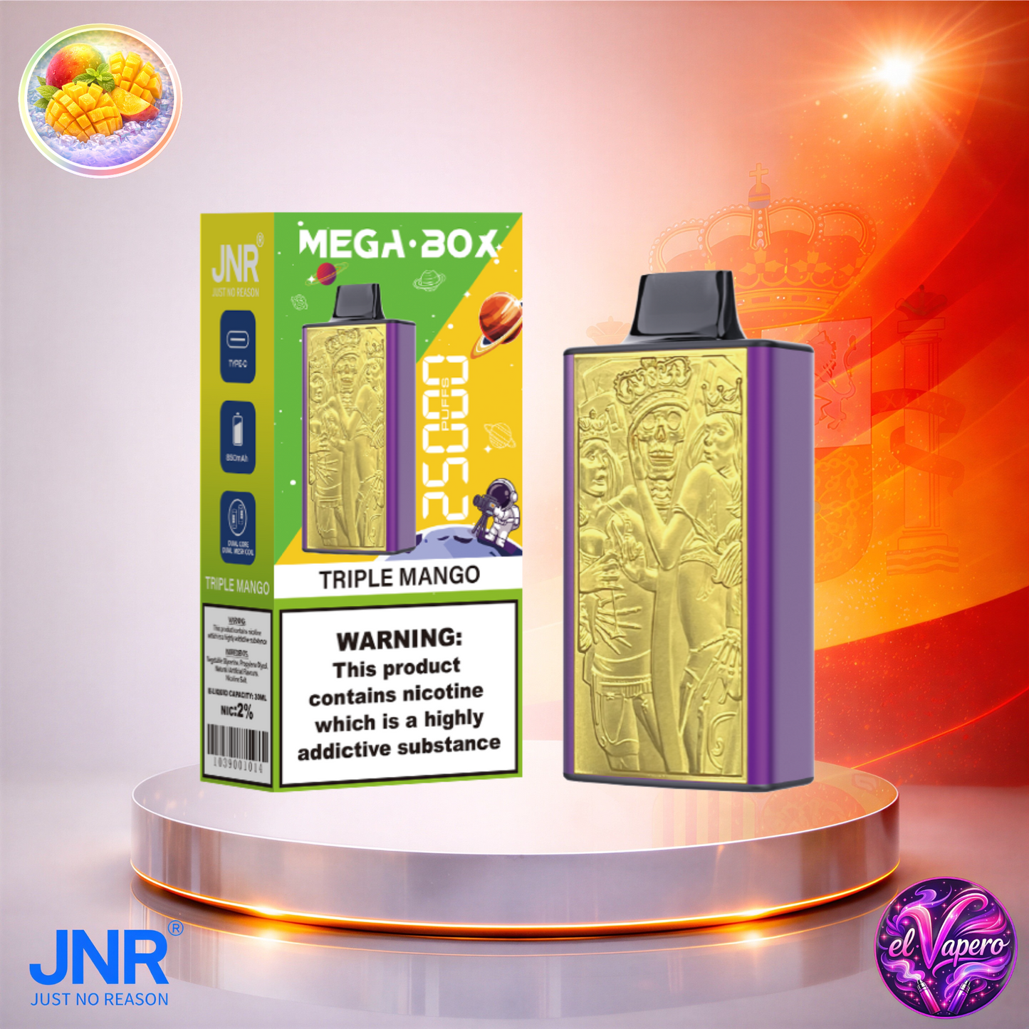 Vapers Desechables - Cigarrillo electrónico - España - JNR - MegaBox - 25K - Triple Mango 25000 Caladas - Más baratos