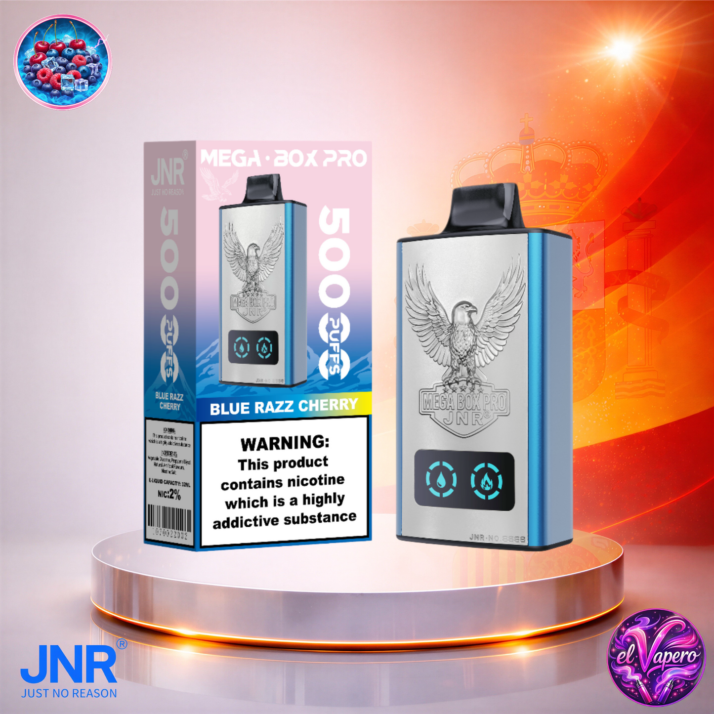Vapers Desechables - Cigarrillo electrónico - España - JNR - MegaBoxPro - 50K - Blue Razz Cherry 50000 Caladas - El mejor precio
