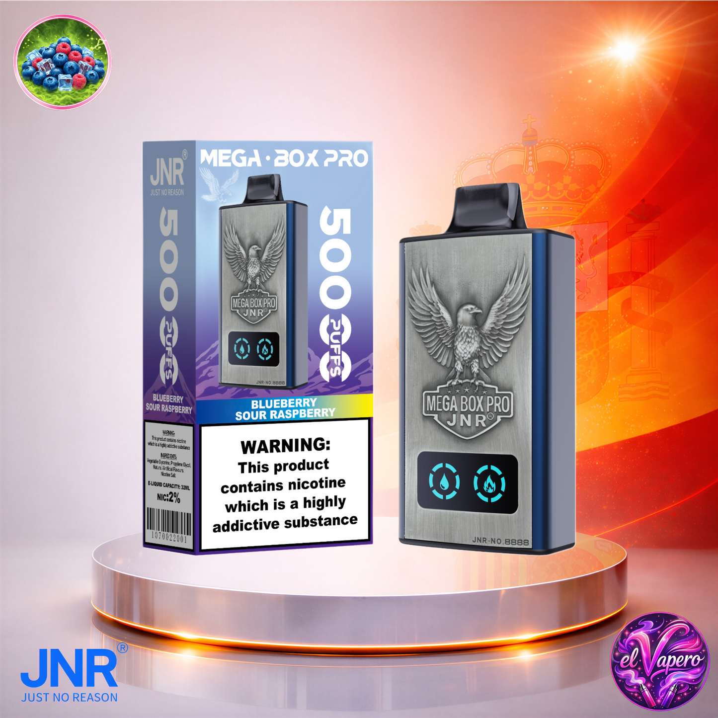 Vapers Desechables - Cigarrillo electrónico - España - JNR - MegaBoxPro - 50K - Blueberry Sour Raspberry 50000 Caladas - El mejor precio