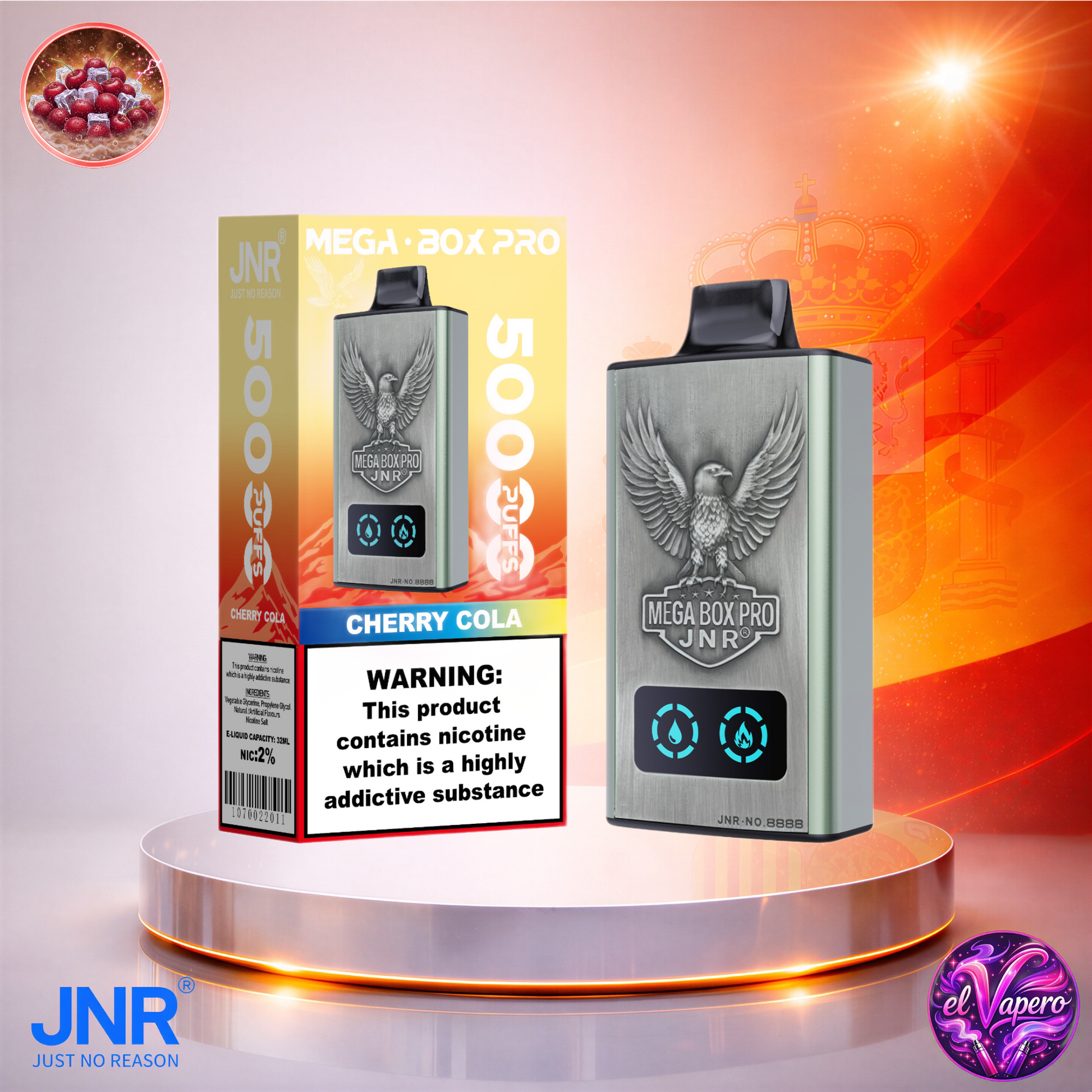 Vapers Desechables - Cigarrillo electrónico - España - JNR - MegaBoxPro - 50K - Cherry Cola 50000 Caladas - Los más baratos