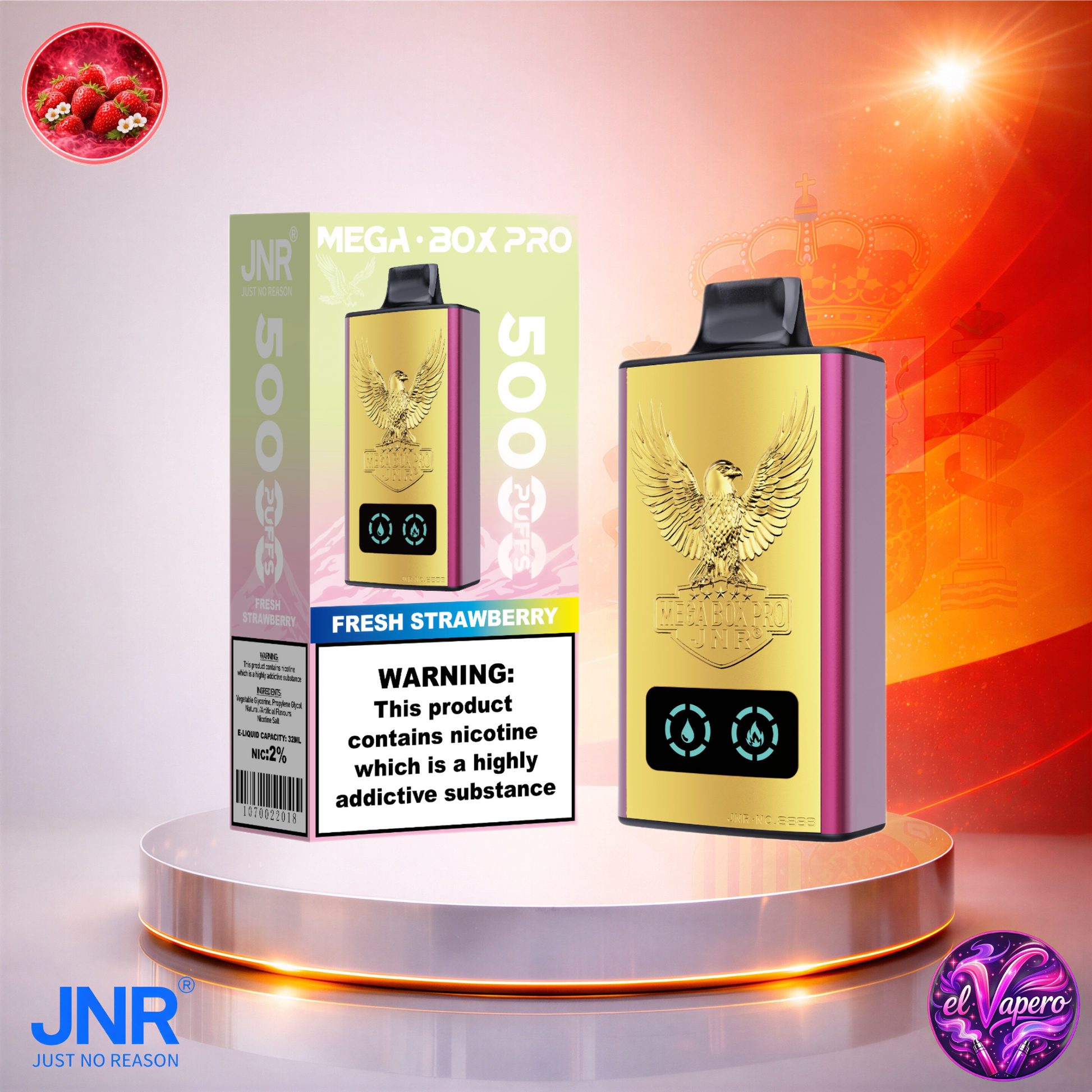 Vapers Desechables - Cigarrillo electrónico - España - JNR - MegaBoxPro - 50K - Fresh Strawberry 50000 Caladas - Más baratos