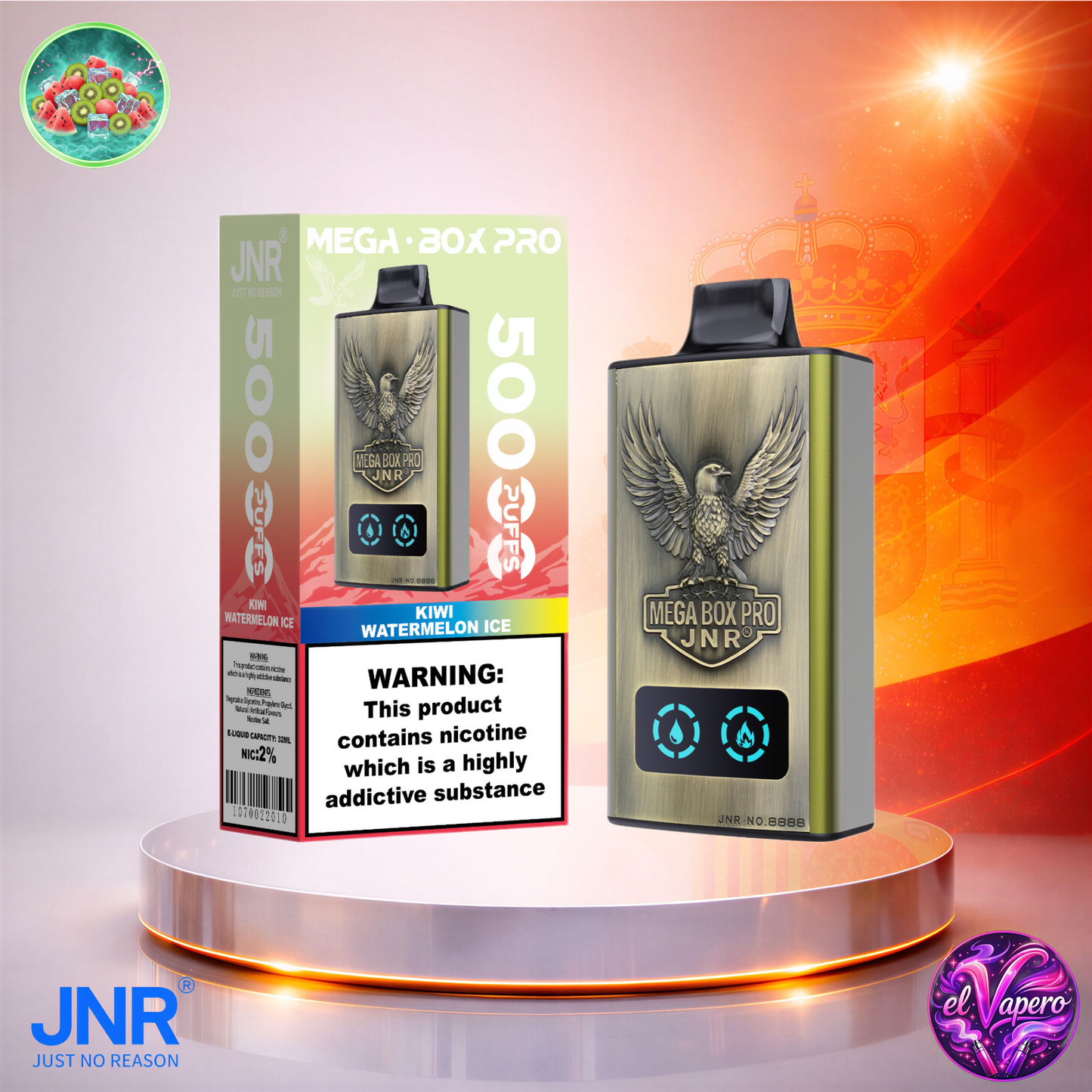 Vapers Desechables - Cigarrillo electrónico - España - JNR - MegaBoxPro - 50K - Kiwi Watermelon Ice 50000 Caladas - El mejor precio