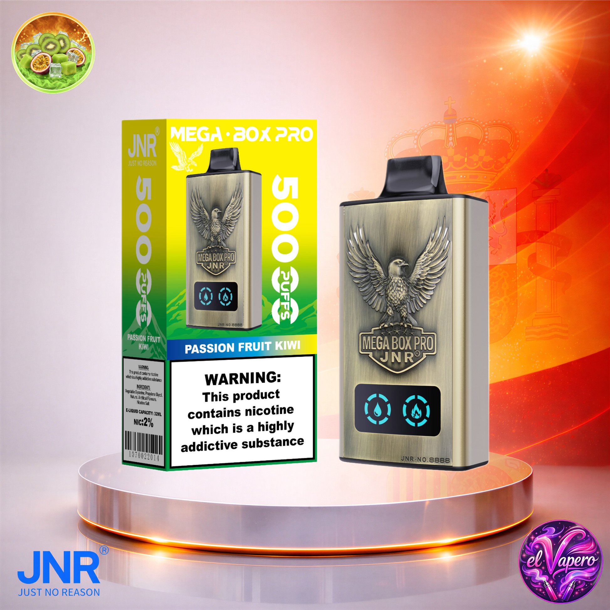 Vapers Desechables - Cigarrillo electrónico - España - JNR - MegaBoxPro - 50K - Passion Fruit Kiwi 50000 Caladas - Los más baratos