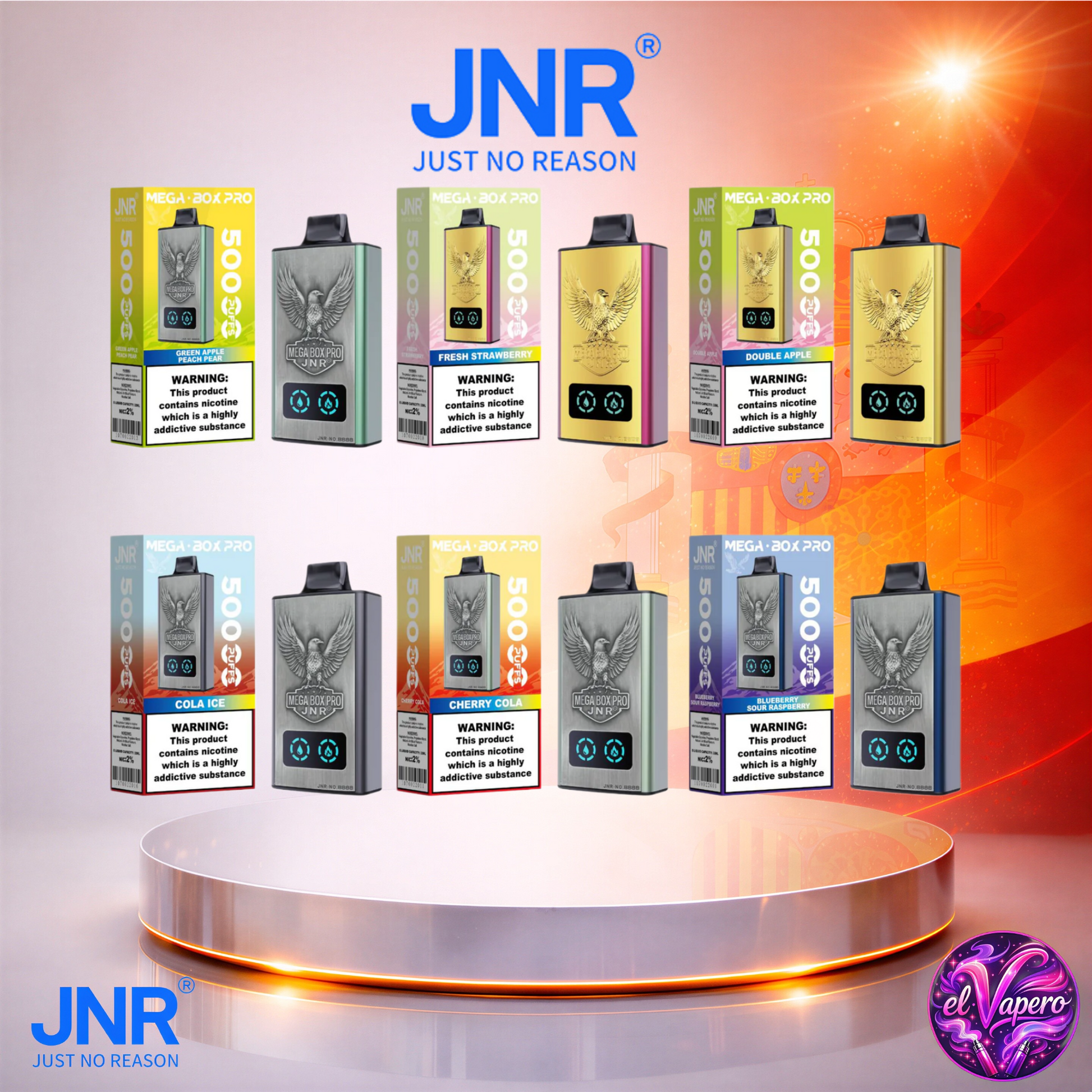 Vapers Desechables - Cigarrillo electrónico - España - JNR - MegaBoxPro - 50K - Sabores 2 50000 Caladas - El mejor precio