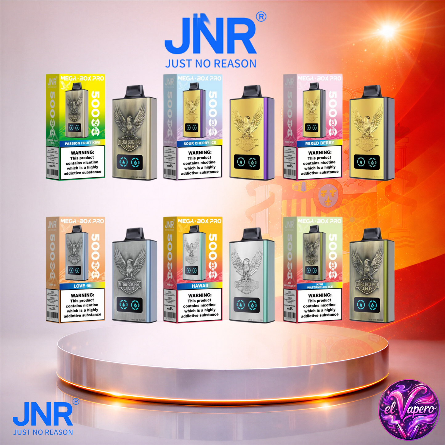 Vapers Desechables - Cigarrillo electrónico - España - JNR - MegaBoxPro - 50K - Sabores 50000 Caladas - El mejor precio