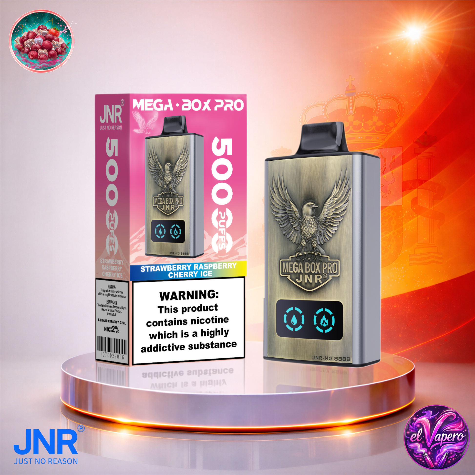 Vapers Desechables - Cigarrillo electrónico - España - JNR - MegaBoxPro - 50K - Strawberry Raspberry Cherry Ice 50000 Caladas - Más baratos