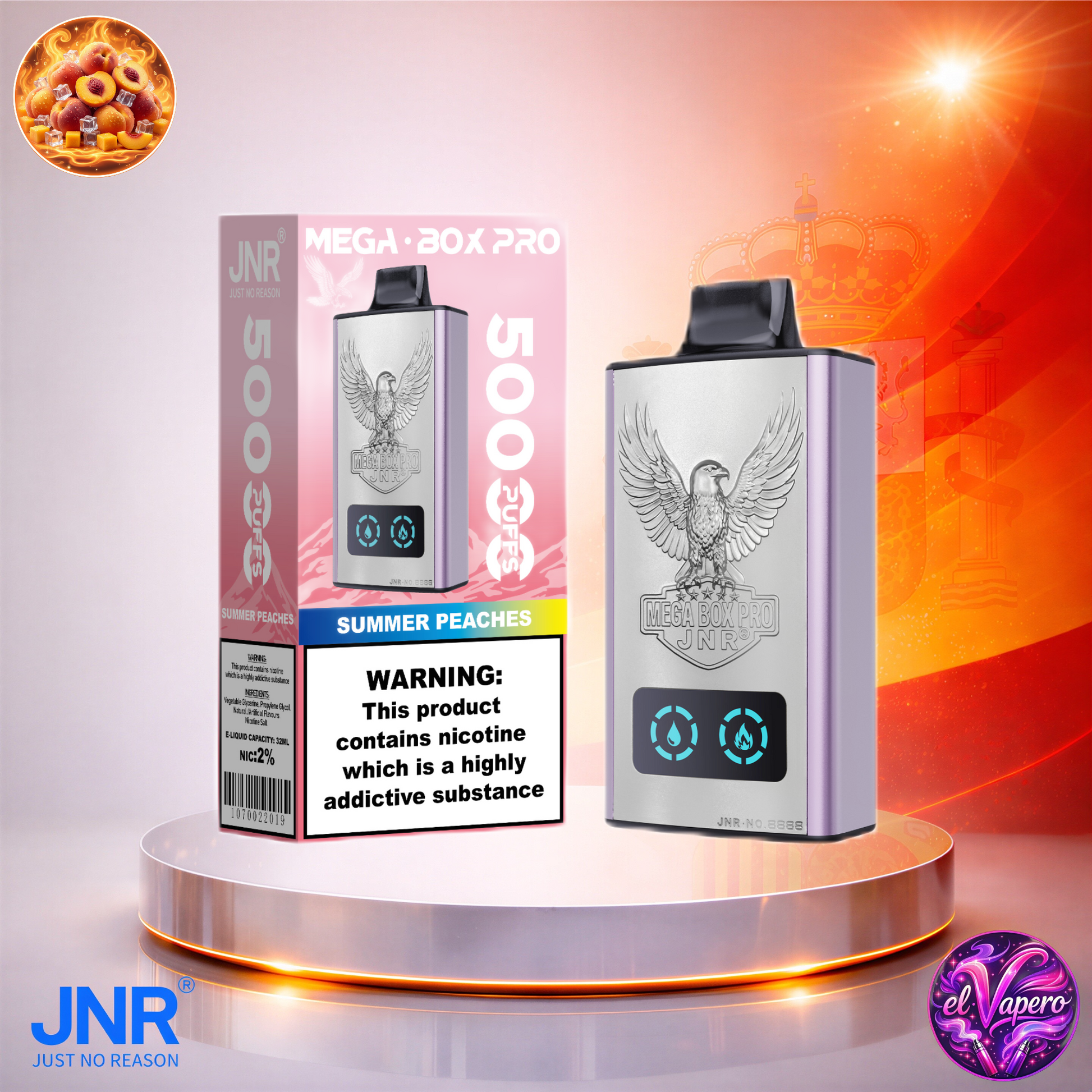 Vapers Desechables - Cigarrillo electrónico - España - JNR - MegaBoxPro - 50K - Summer Peaches 50000 Caladas - Más baratos