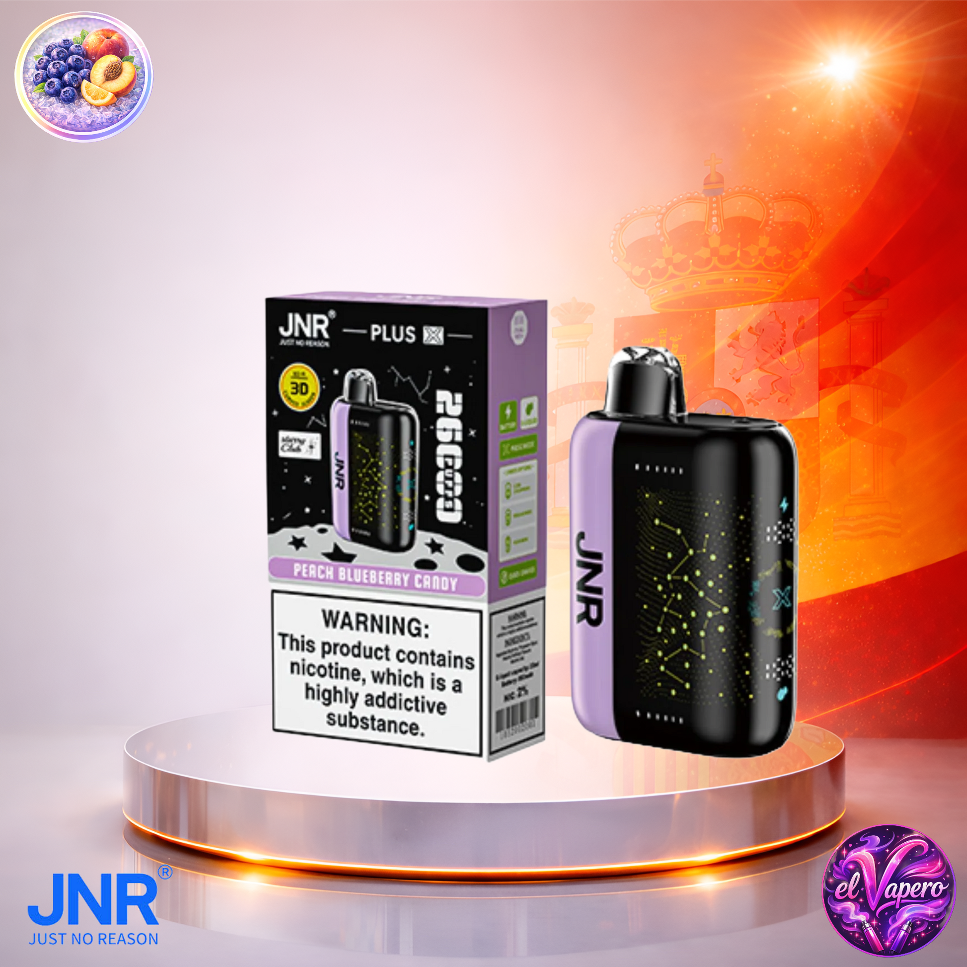 Vapers Desechables - Cigarrillo Electrónico - España - JNR - Plus X 26K - Peach Blueberry Candy 26000 Caladas - Los más baratos