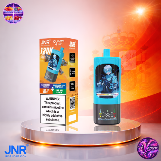 Vapers Desechables - Cigarrillo electrónico - España - JNR Quads 4 en 1 - 120K - Raspberry Orange / Blueberry Sour Raspberry / JNR VC Boost / JNR Red Punch 120000 Caladas - Más baratos