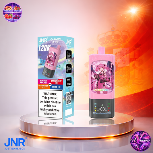 Vapers Desechables - Cigarrillo electrónico - España - JNR Quads 4 en 1 - 120K - Summer Peaches / Strawberry Ice / Watermelon Ice / Black Ice 120000 Caladas - Más baratos