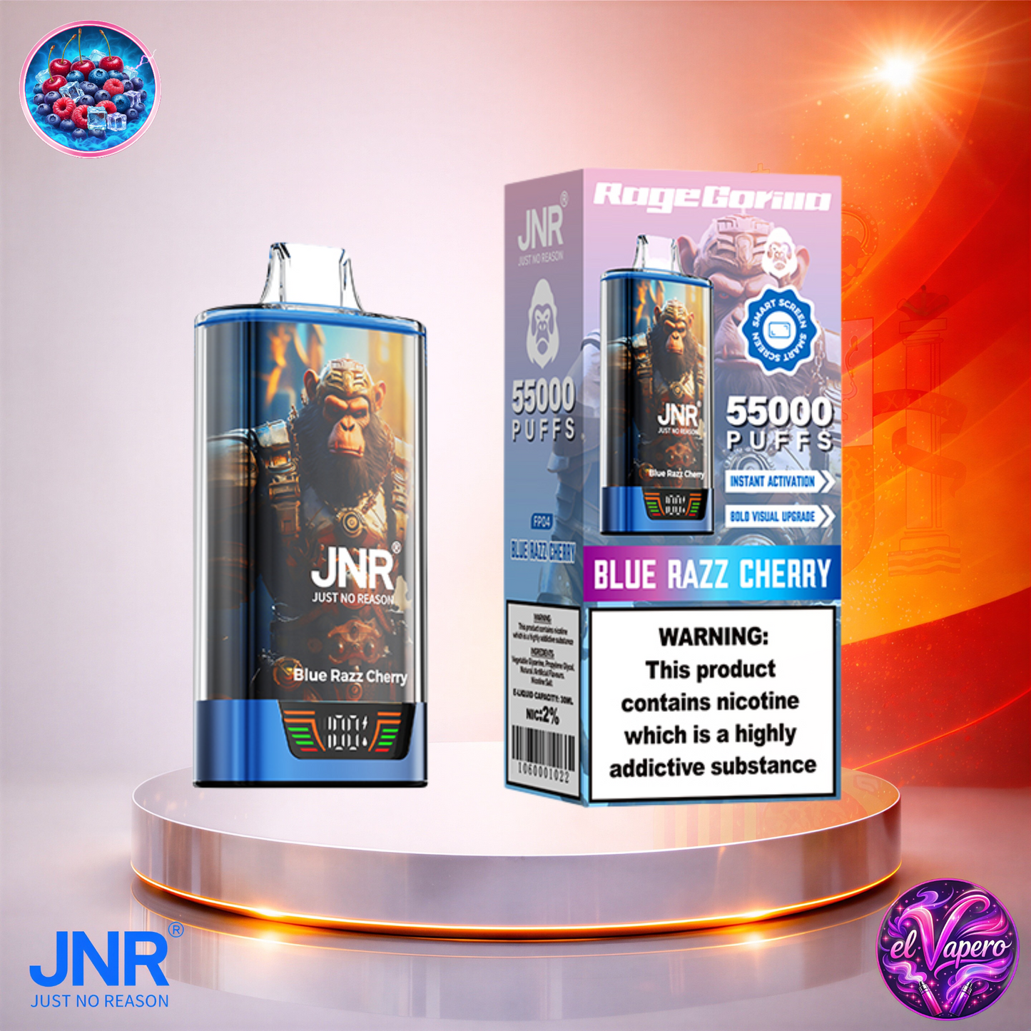 Vapers Desechables - Cigarrillo electrónico - España - JNR - RageGorilla - 55K - Blue Razz Cherry 55000 Caladas - El mejor precio