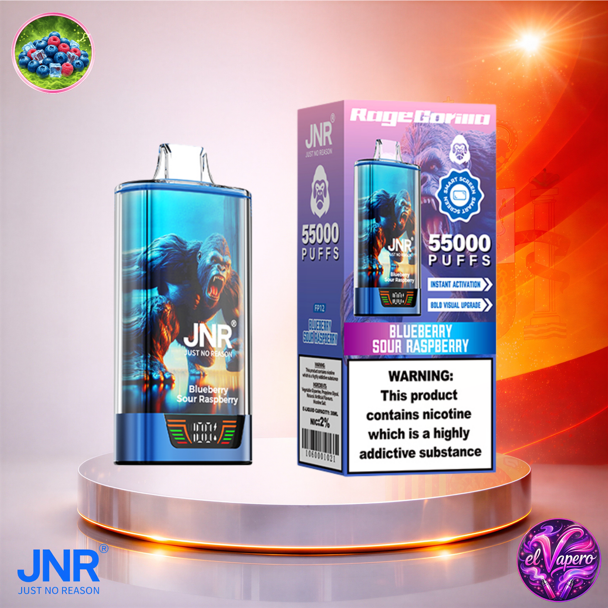 Vapers Desechables - Cigarrillo electrónico - España - JNR - RageGorilla - 55K - Blueberry Sour Raspberry 55000 Caladas - Los más baratos