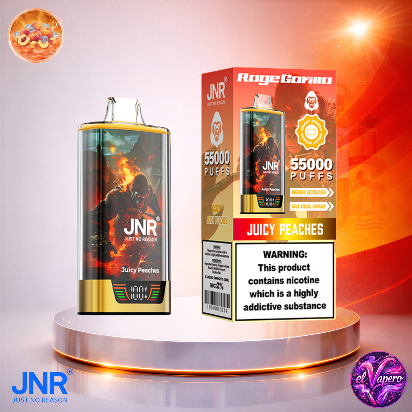 Vapers Desechables - Cigarrillo electrónico - España - JNR - RageGorilla - 55K - Juicy Peaches 55000 Caladas - Más baratos