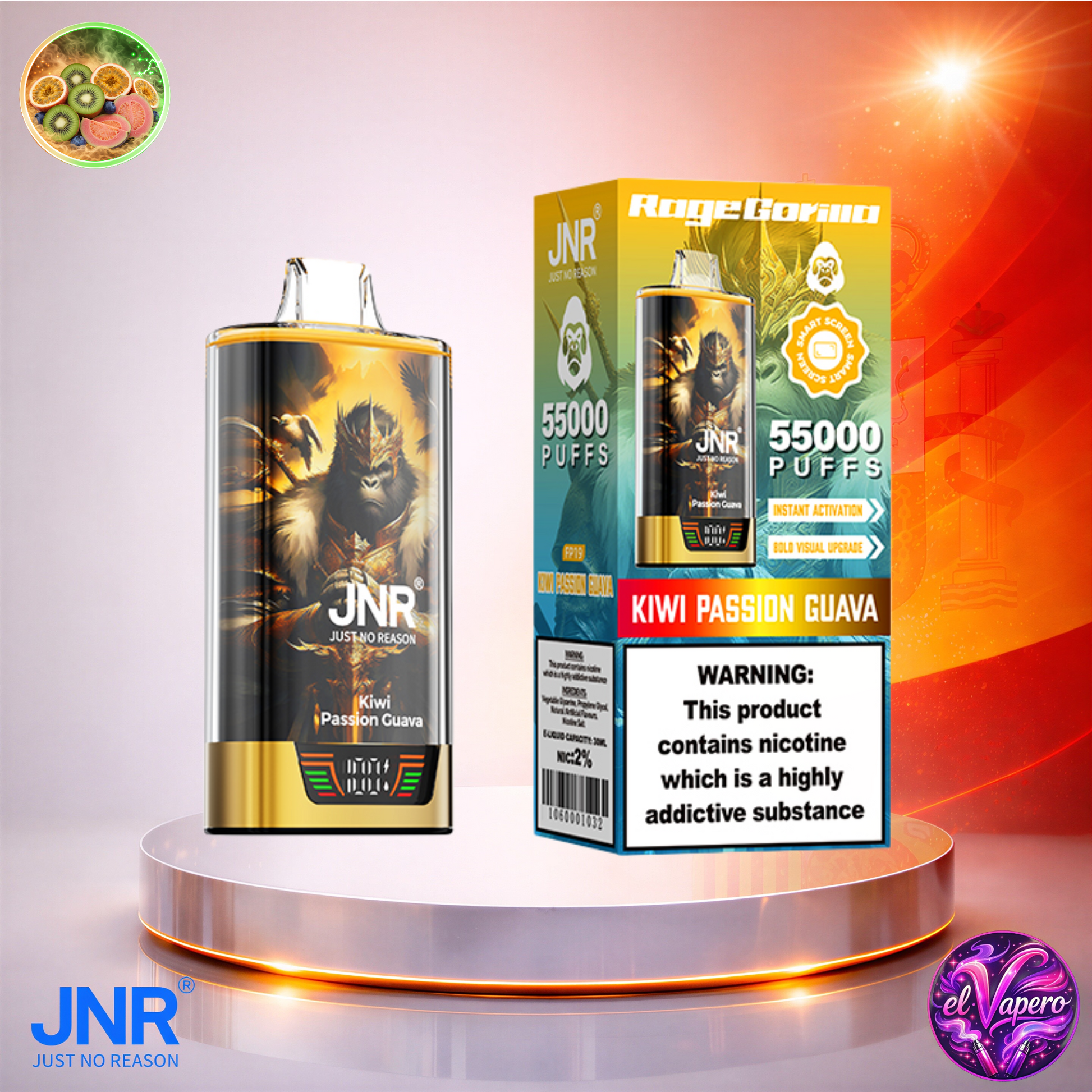 Vapers Desechables - Cigarrillo electrónico - España - JNR - RageGorilla - 55K - Kiwi Passion Guava 55000 Caladas - Más baratos