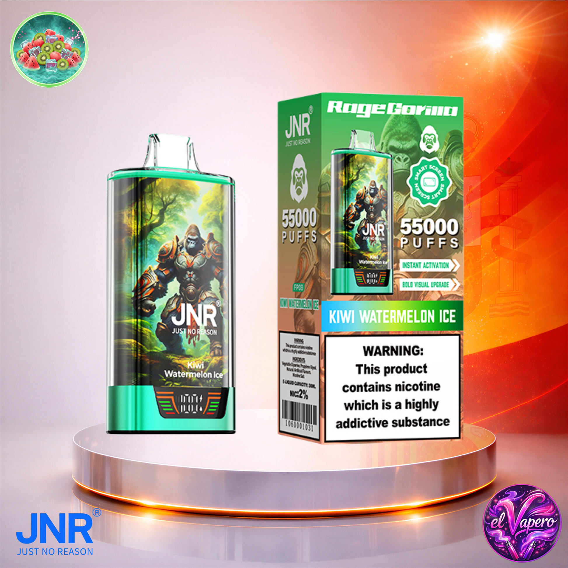 Vapers Desechables - Cigarrillo electrónico - España - JNR - RageGorilla - 55K - Kiwi Watermelon Ice 55000 Caladas - El mejor precio