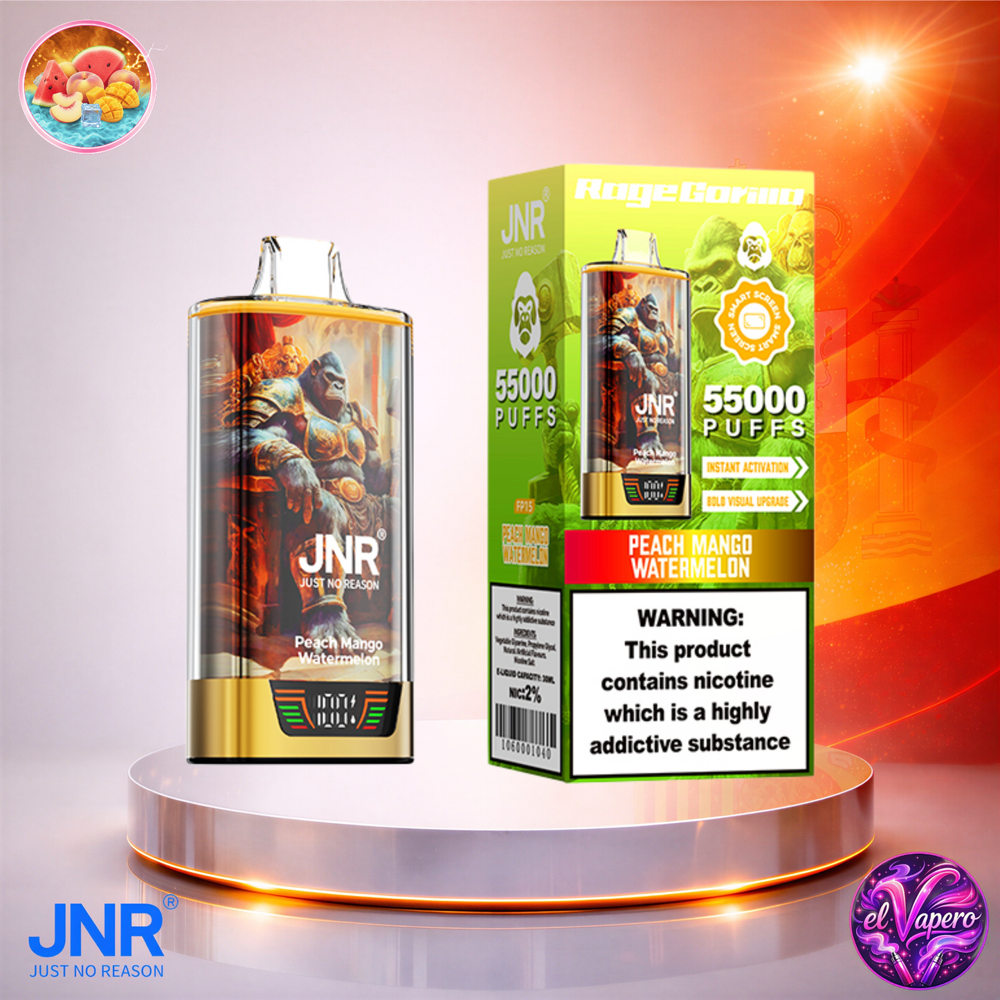 Vapers Desechables - Cigarrillo electrónico - España - JNR - RageGorilla - 55K - Peach Mango Watermelon 55000 Caladas - El mejor precio