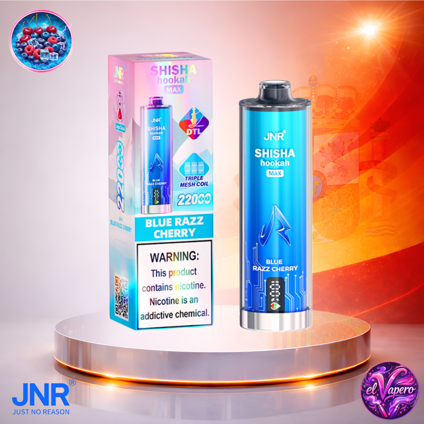 Vapers Desechables - Cigarrillo electrónico - España - JNR - ShishaHookahMax - 22K - Blue Razz Cherry 22000 Caladas - Más baratos