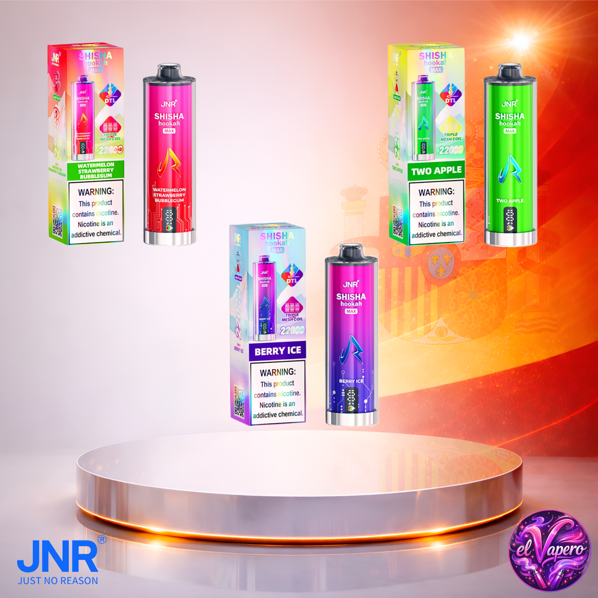 Vapers Desechables - Cigarrillo electrónico - España - JNR - ShishaHookahMax - 22K - Sabores 3 22000 Caladas - Los más baratos