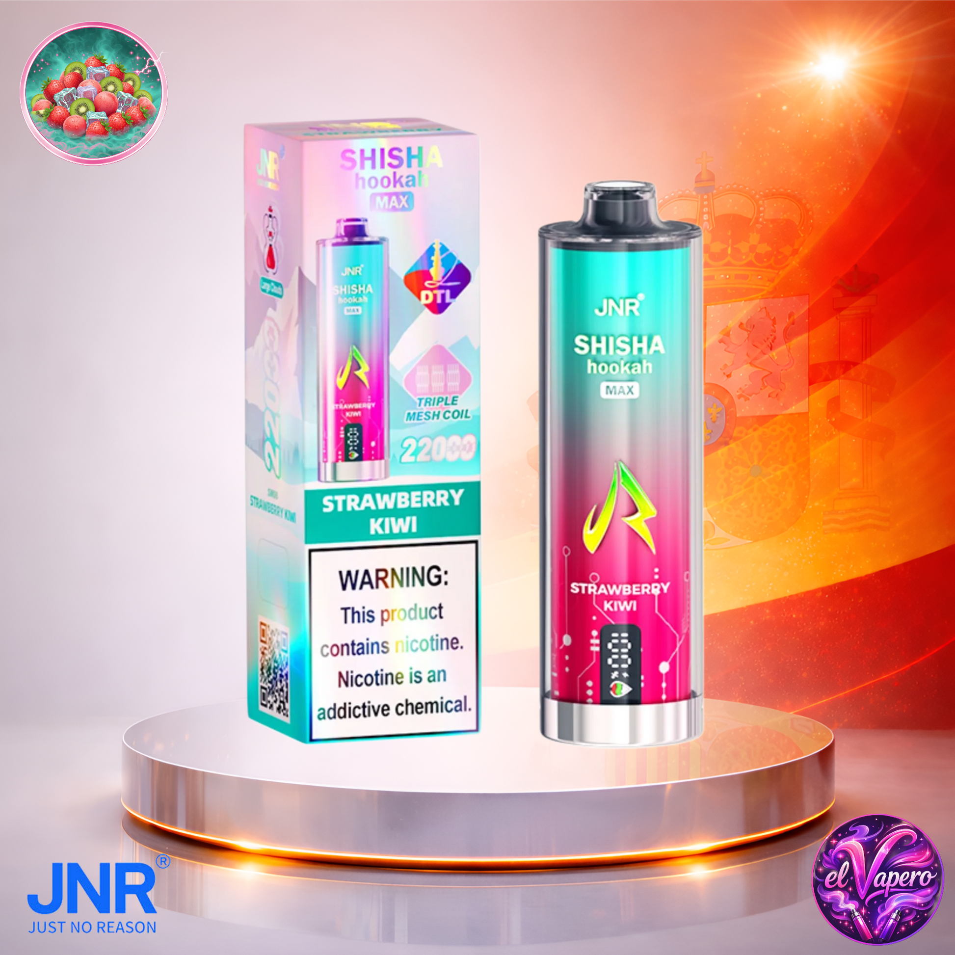 Vapers Desechables - Cigarrillo electrónico - España - JNR - ShishaHookahMax - 22K - Strawberry Kiwi 22000 Caladas - El mejor precio